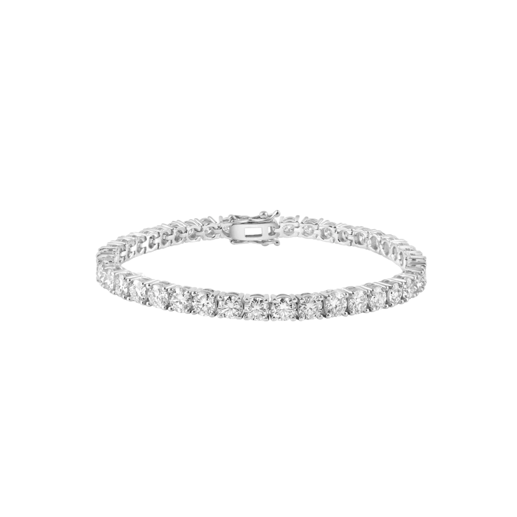 Rhodium Plated 925 Sterling Silver Moissanite Stone 3mm Tennis Bracelet (Size 7)