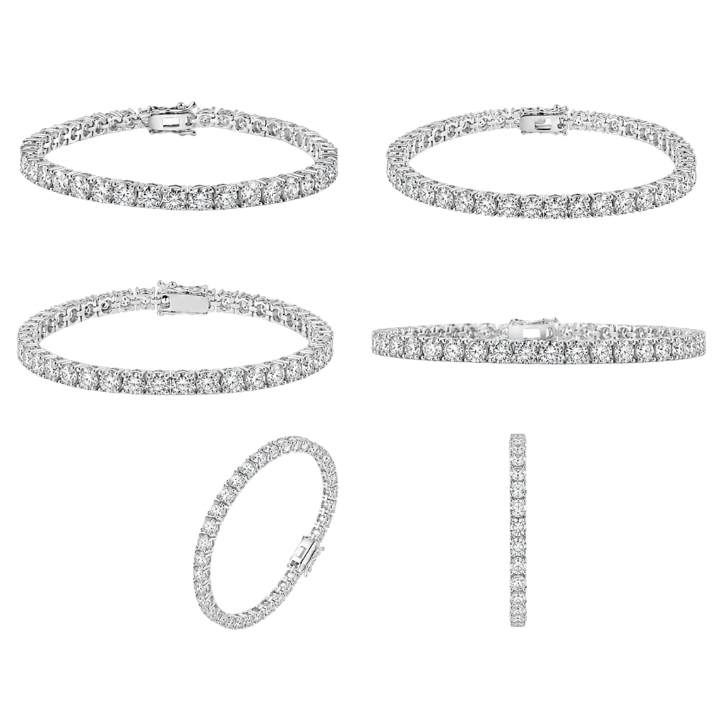Rhodium Plated 925 Sterling Silver Moissanite Stone 3mm Tennis Bracelet (Size 7)