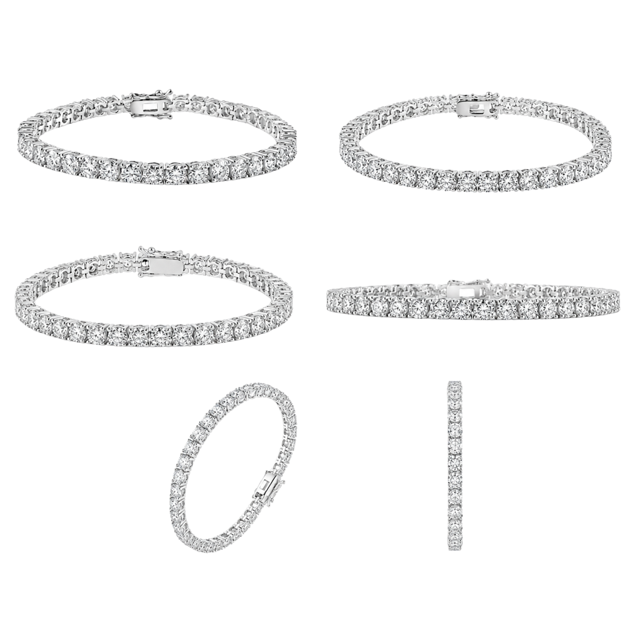 Rhodium Plated 925 Sterling Silver Moissanite Stone 3mm Tennis Bracelet (Size 7)