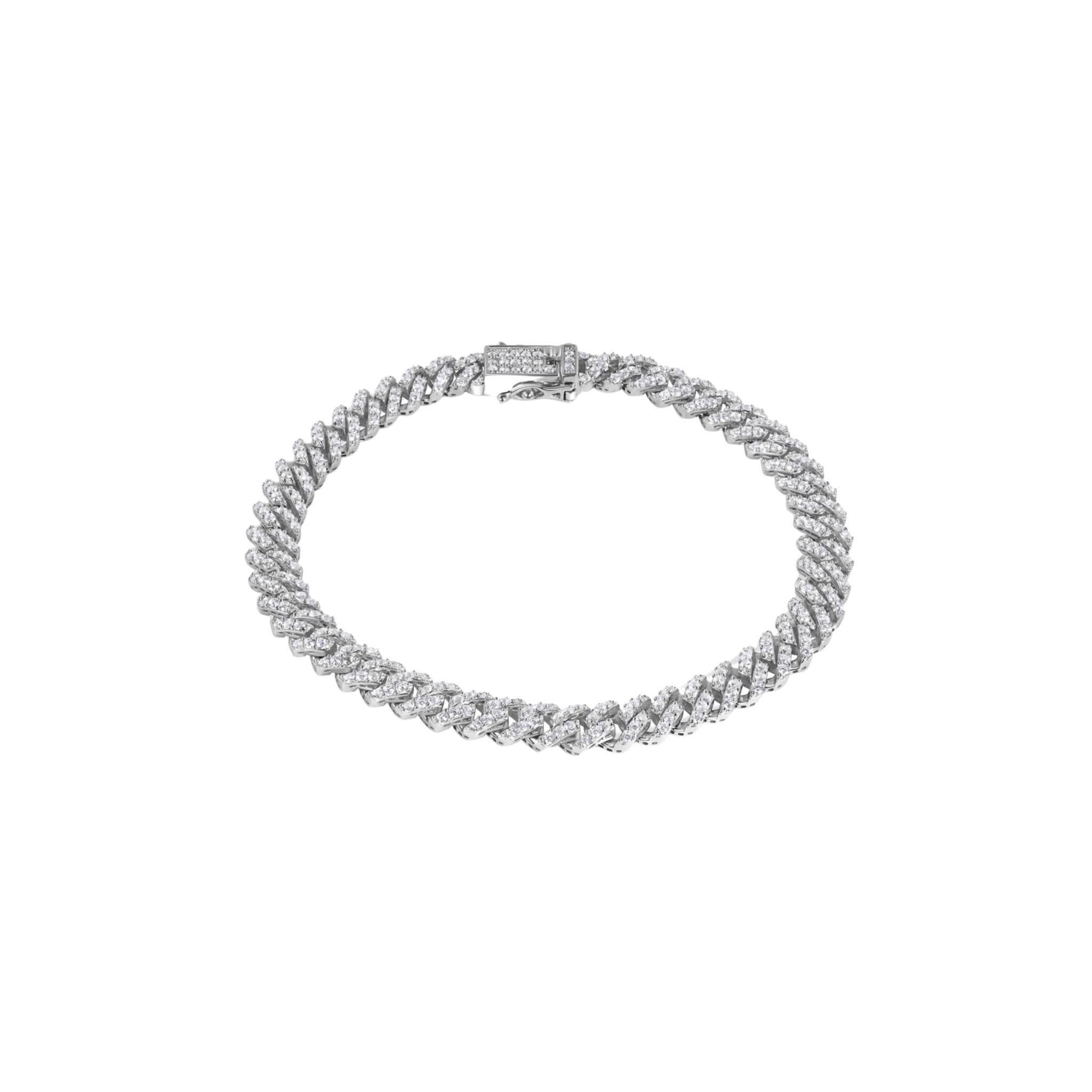 Rhodium Plated 925 Sterling Silver Monaco Moissanite Stone 5mm Bracelet (Size 7)