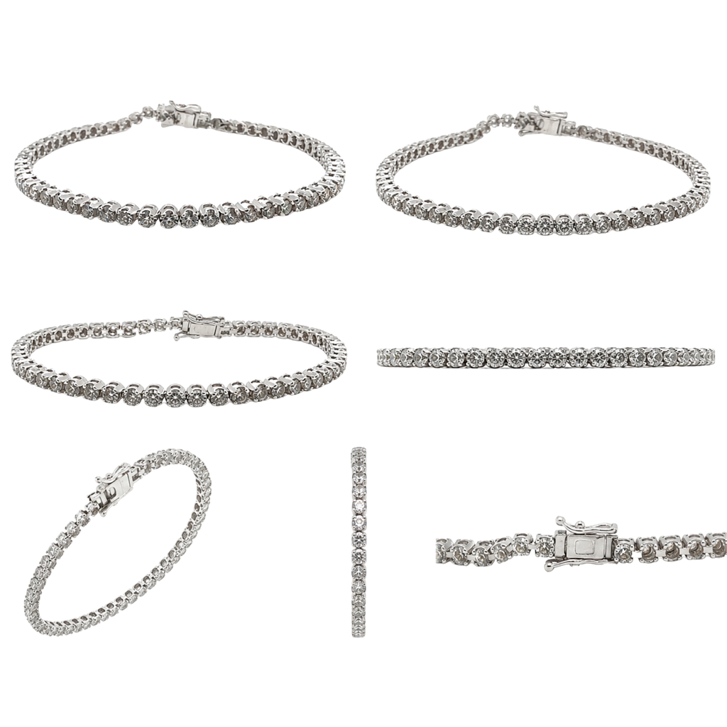 Rhodium Plated 925 Sterling Silver Round Moissanite 2.25mm Tennis Bracelet (Size 7)