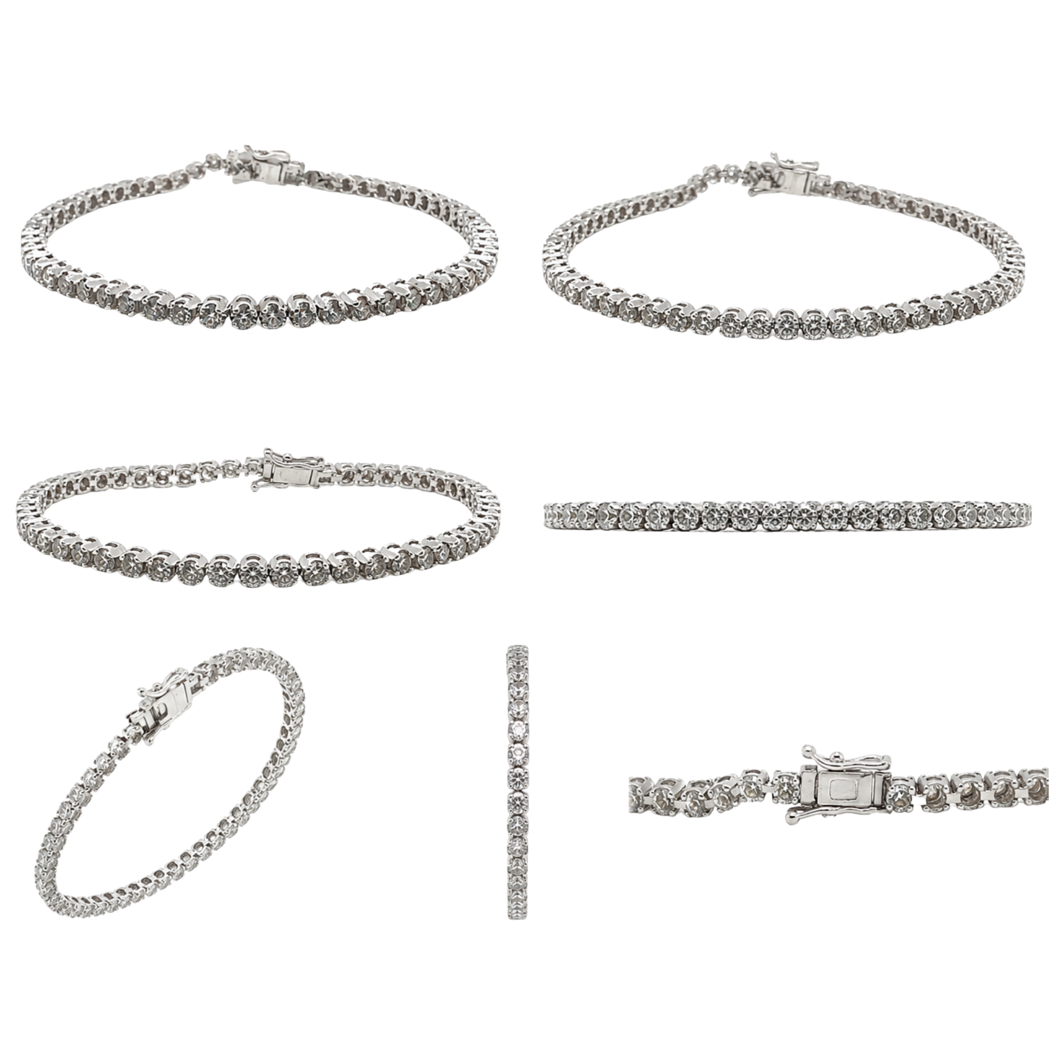 Rhodium Plated 925 Sterling Silver Round Moissanite 2.25mm Tennis Bracelet (Size 7)