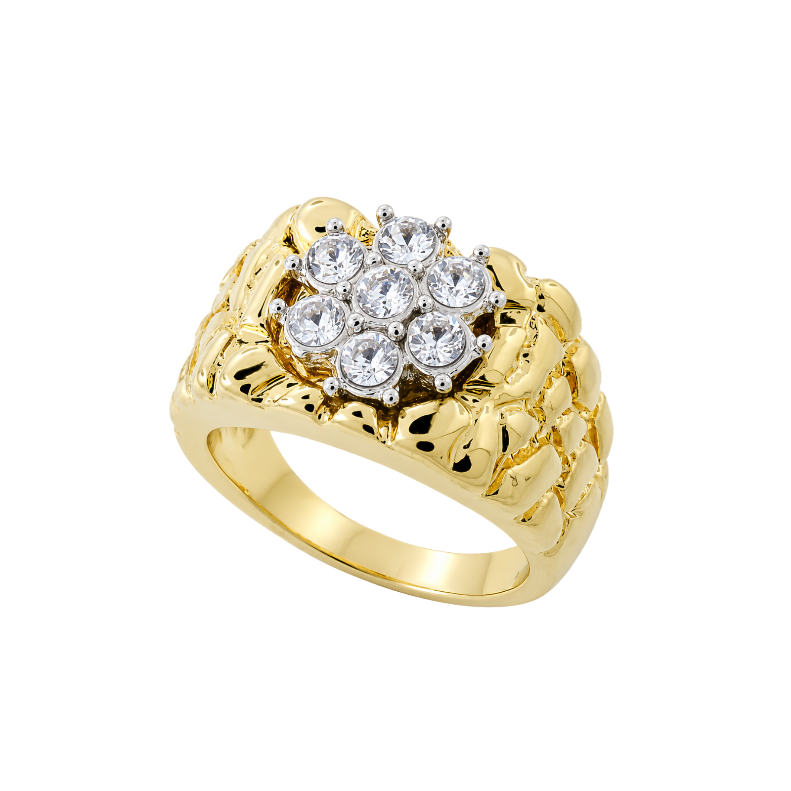 Royal Blossom Nugget Ring – Gold-Tone CZ Floral Cluster Statement Ring