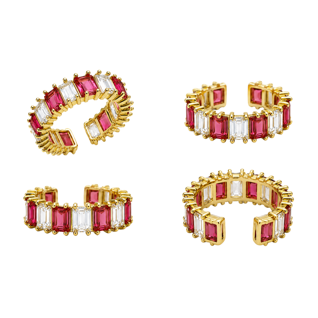 Pink Crystal Ring – Gold Tone Pink Crystal Statement Ring for Women