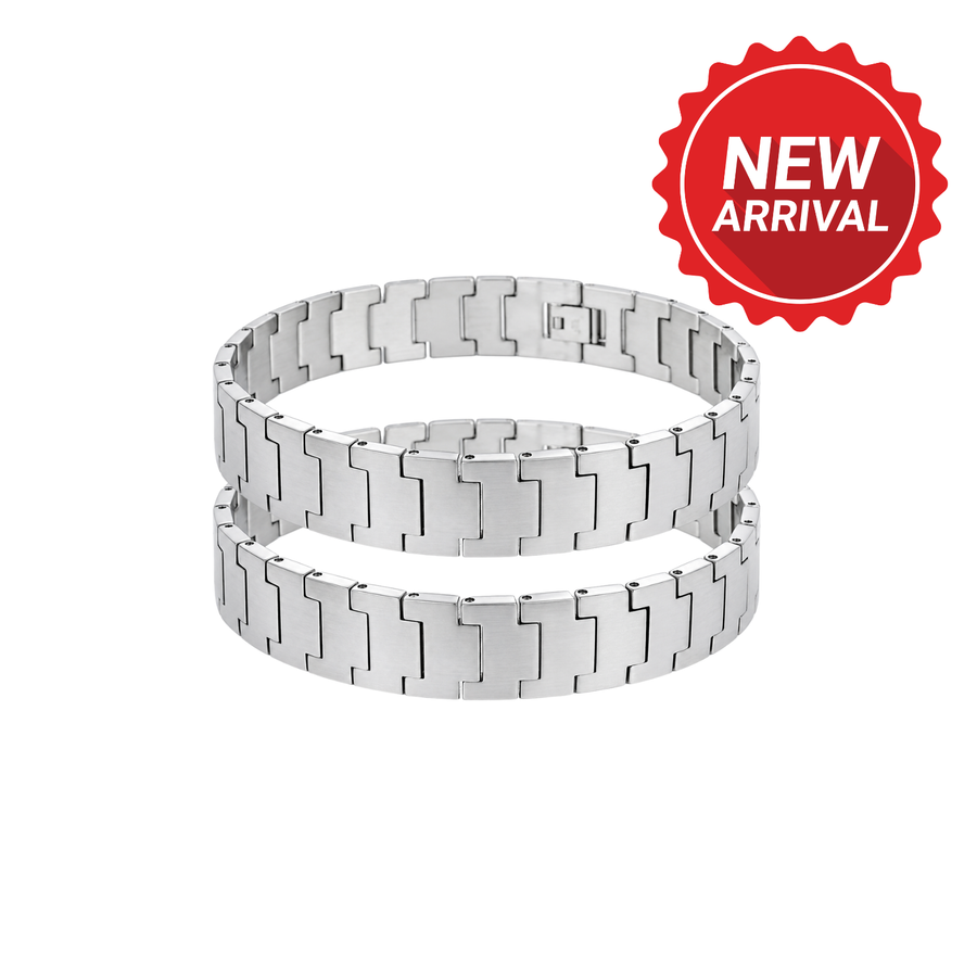 SET OF 2: Brushed Silver Tungsten Link Bracelet – 8.5" Modern… – Bracelet by Sloop Jewelry