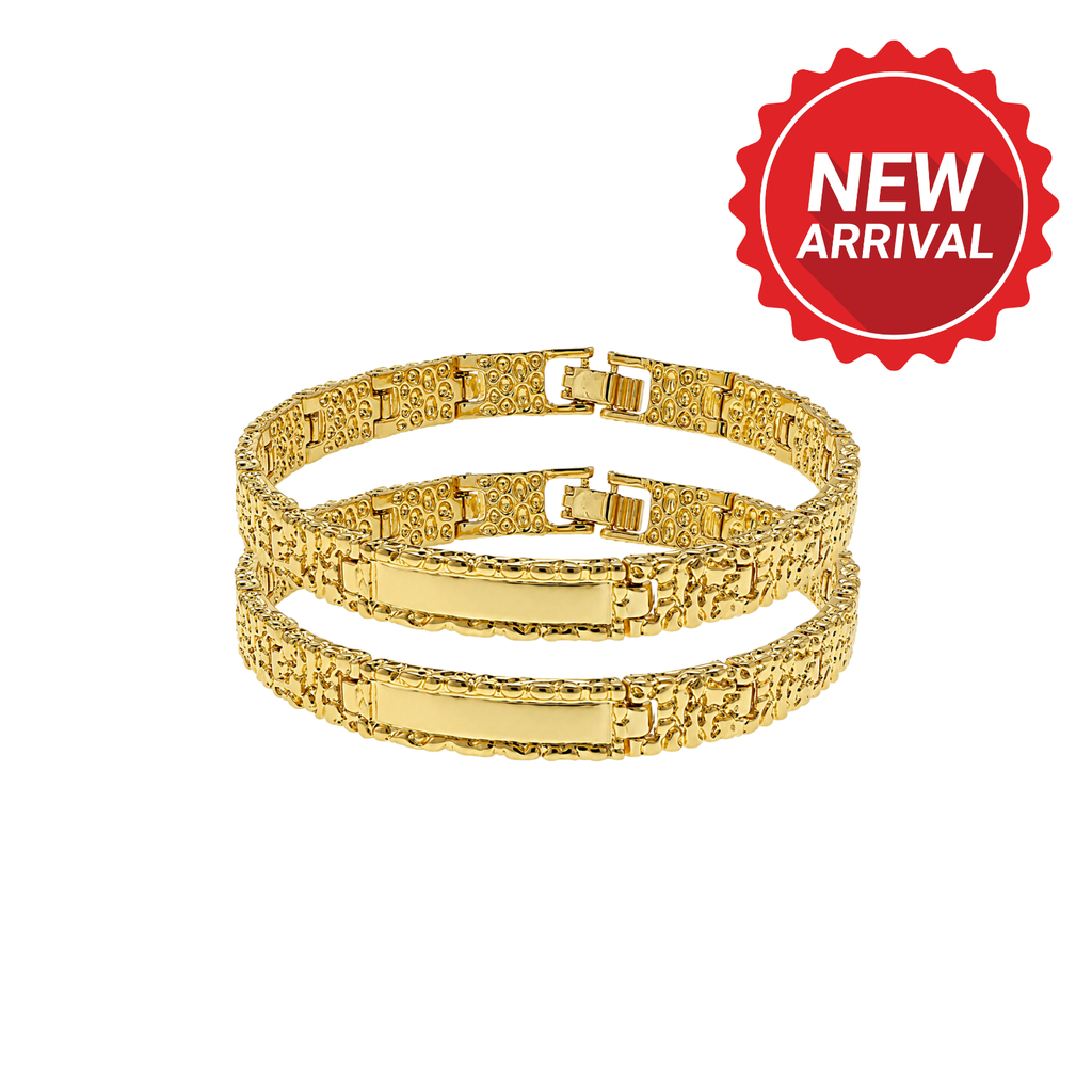 SET OF 2: Golden Legacy Nugget Bracelet – 8mm Men's Gold-Tone Link Bracelet 8.5"