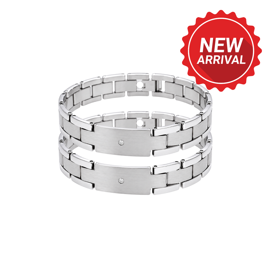SET OF 2: Men's Brushed Silver Tungsten ID Bracelet – 8.5"… – Bracelet by Sloop Jewelry