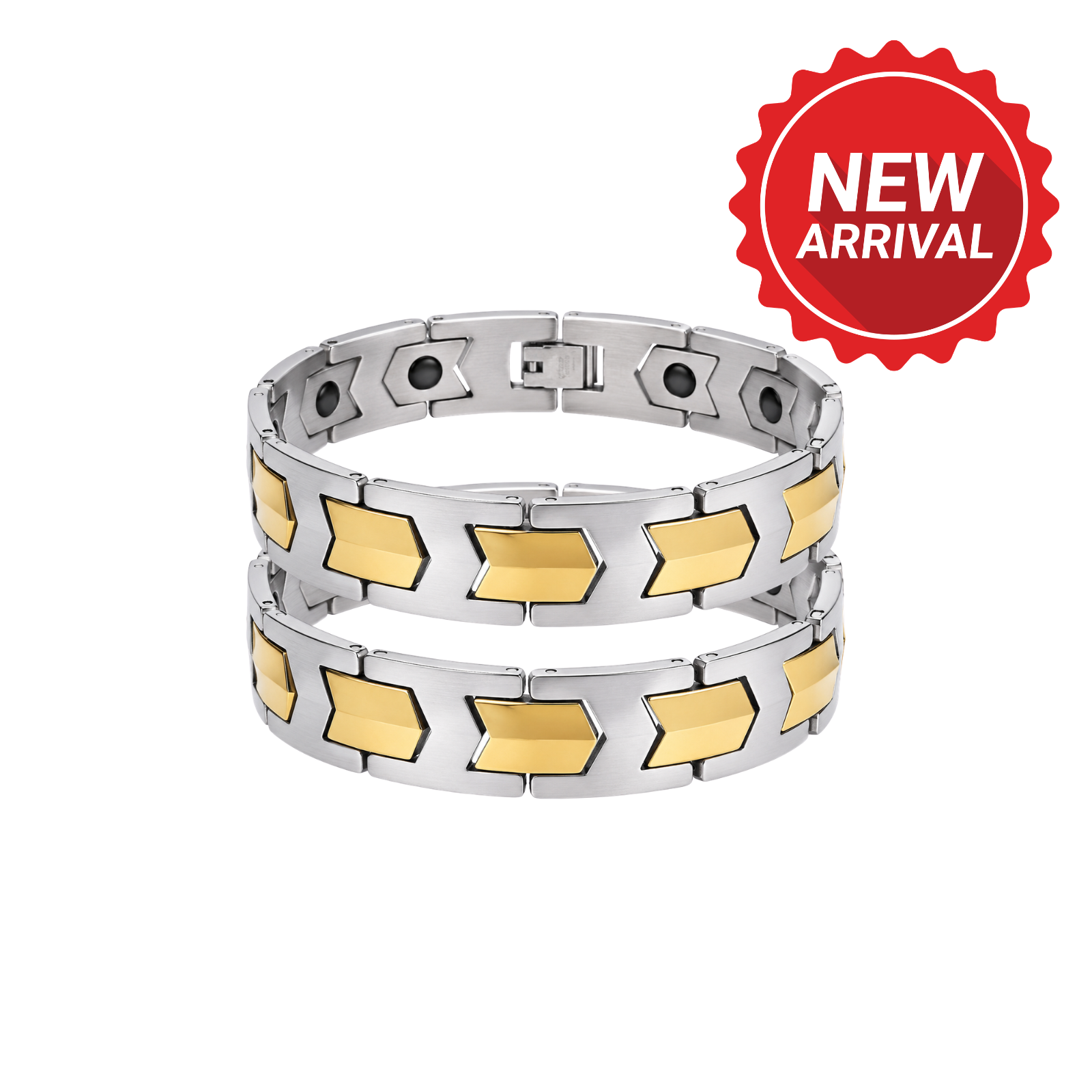 SET OF 2: Silver & Gold Tungsten Bracelet – 8.5" Two-Tone Chevron Link Bracelet