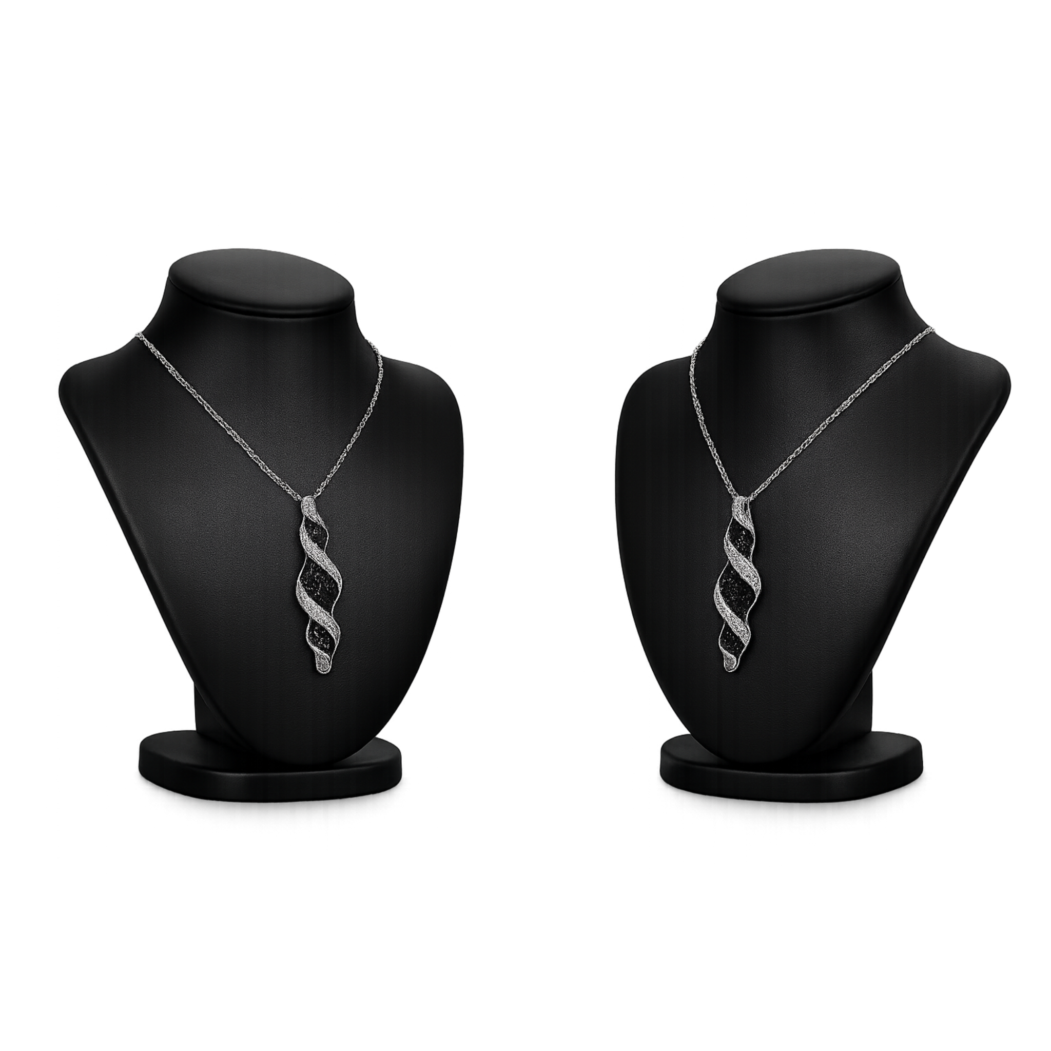 Silver 925 Black and Clear CZ Black and Rhodium Plated Twist Drop Pendant Necklace