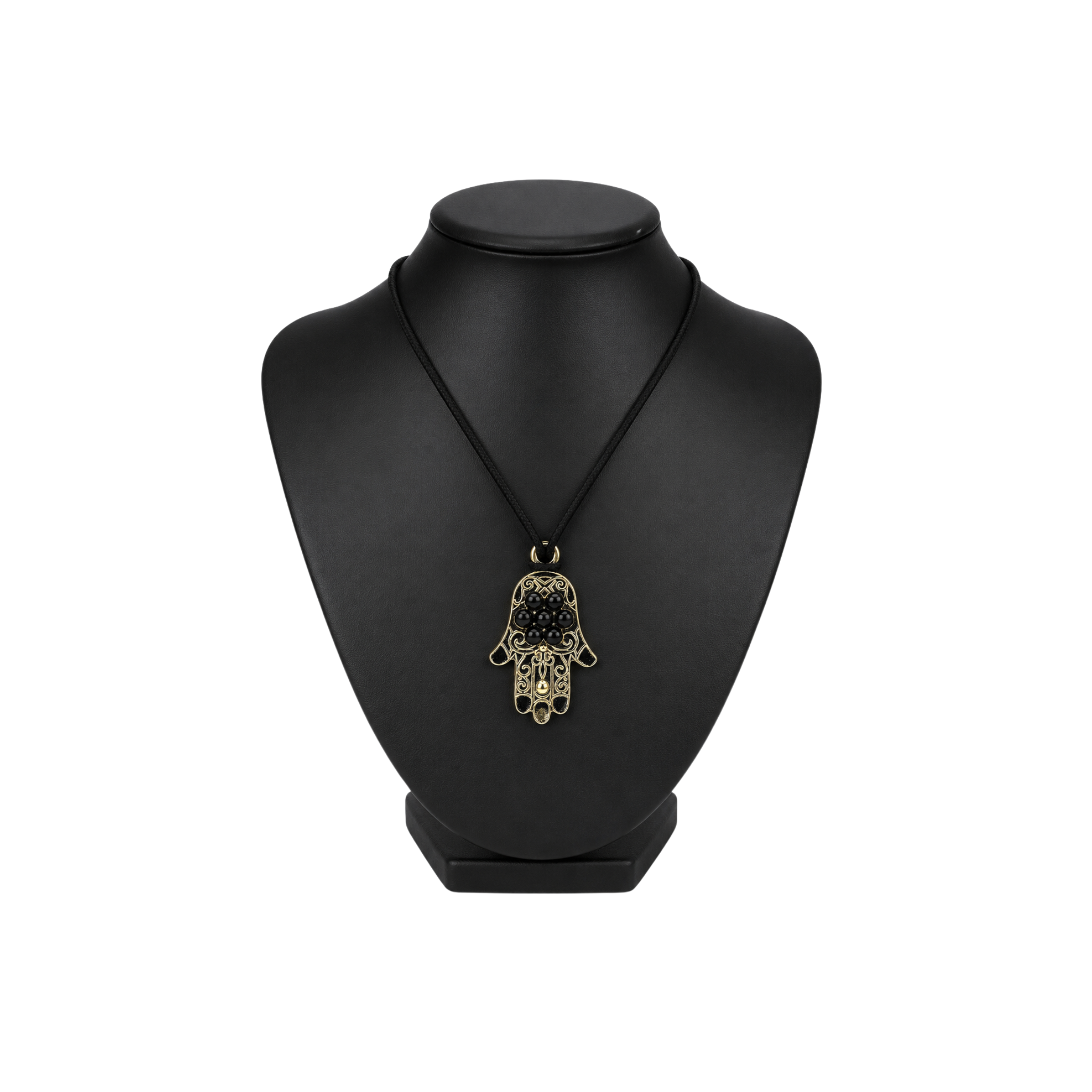 Silver 925 Gold and Rhodium Plated Black Hamsa CZ Necklace