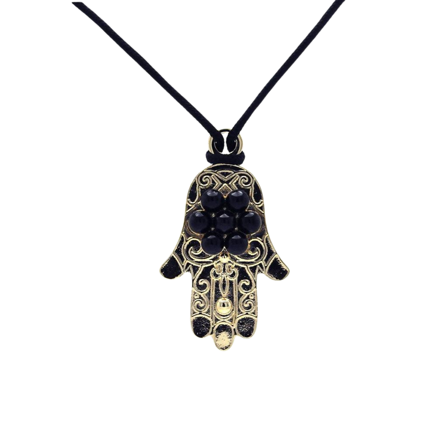 Silver 925 Gold and Rhodium Plated Black Hamsa CZ Necklace – alternate view 2 | Sloop Jewelry – alternate view