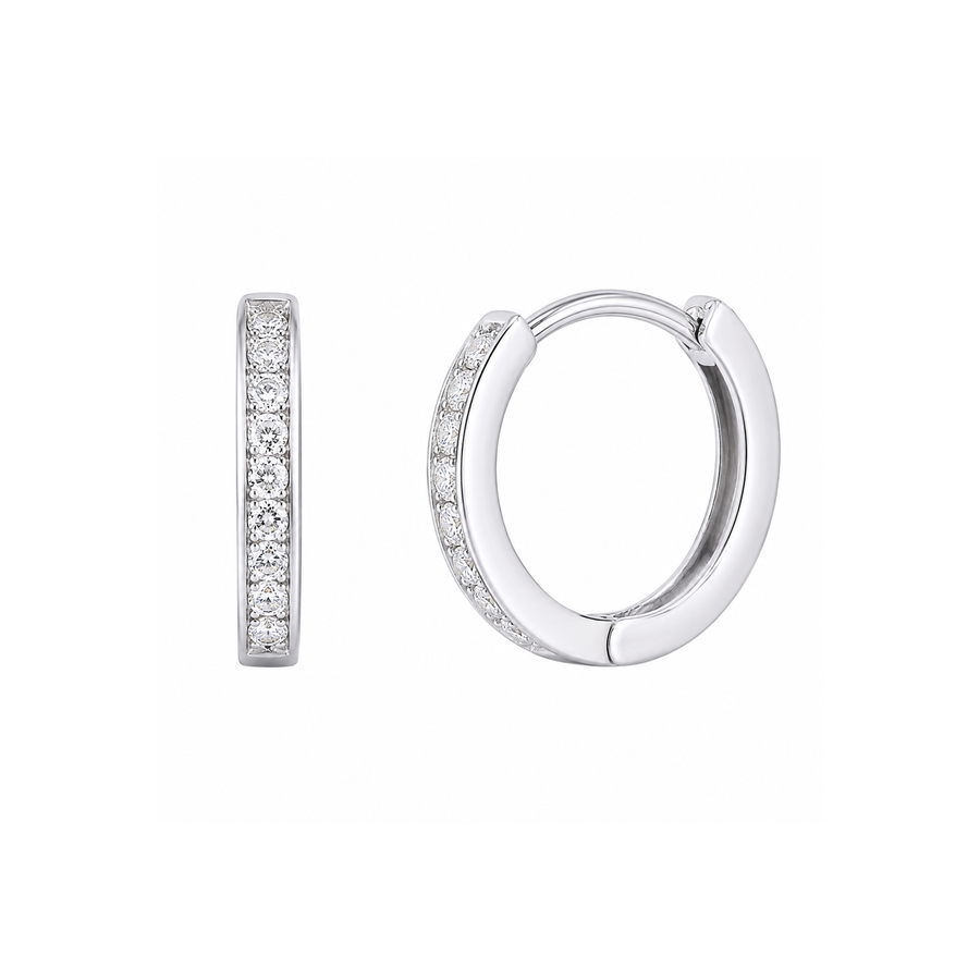 Silver 925 Rhodium Plated CZ Huggie Hoop Earrings with CZ – Earrings by Sloop Jewelry