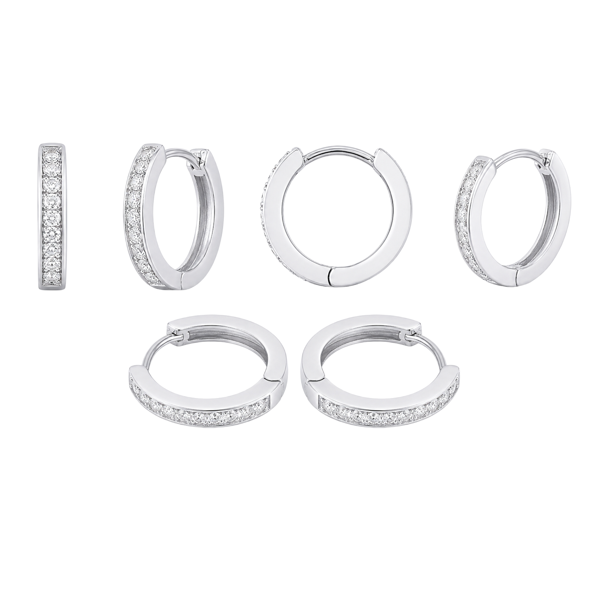 Silver 925 Rhodium Plated CZ Huggie Hoop Earrings with CZ