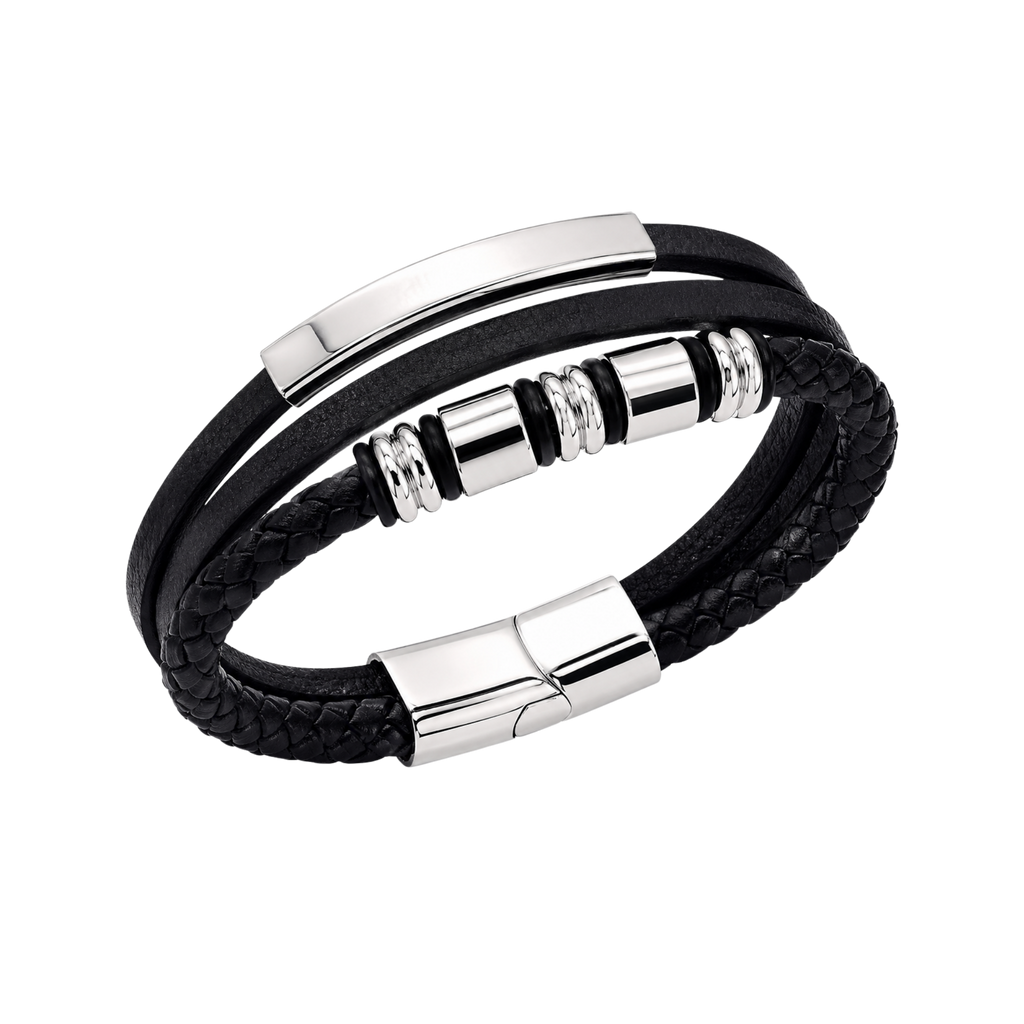 Men's Silver Barrel Leather Bracelet – Affordable Non-Tarnish Braided Bracelet for Men