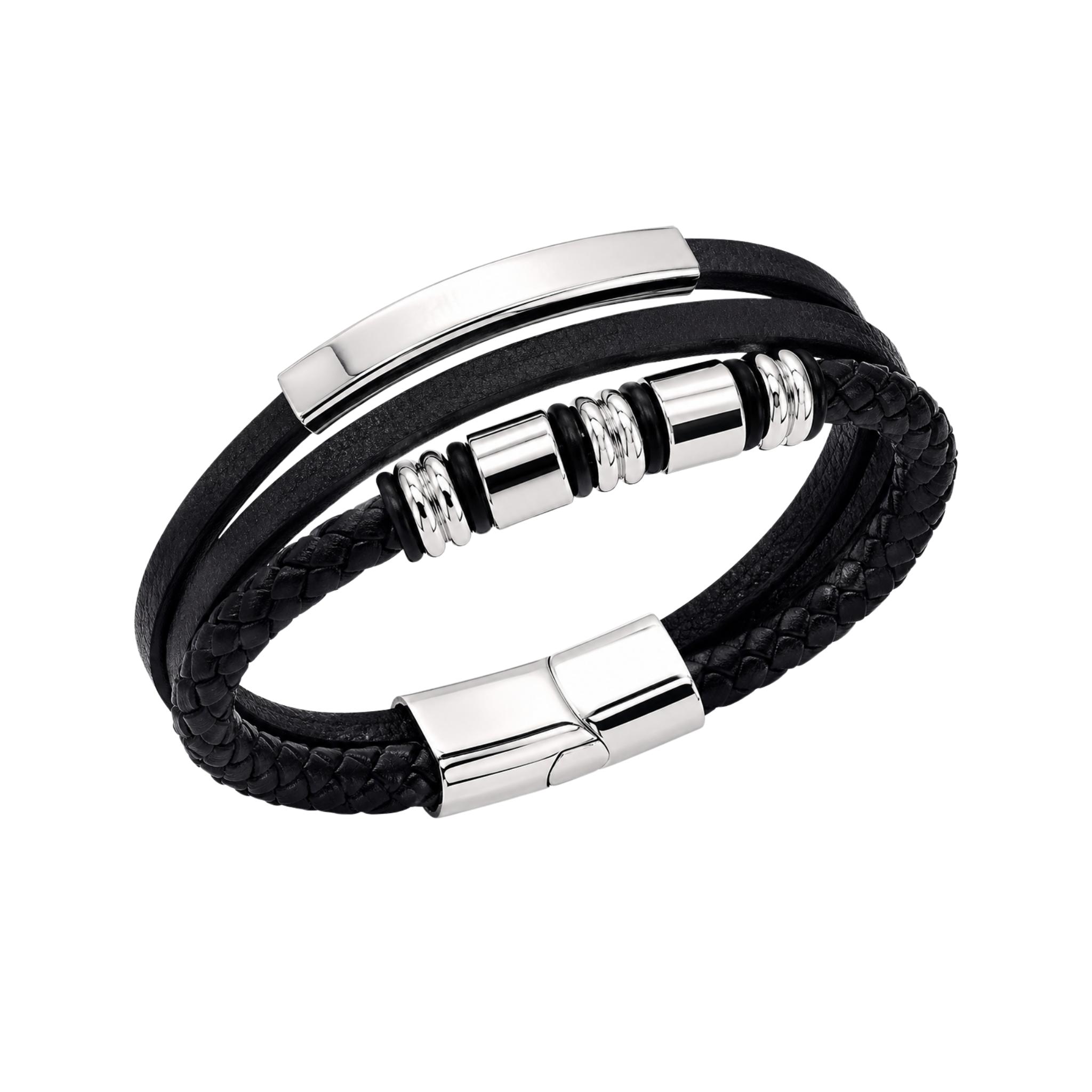 Men's Silver Barrel Leather Bracelet – Affordable Non-Tarnish Braided Bracelet for Men