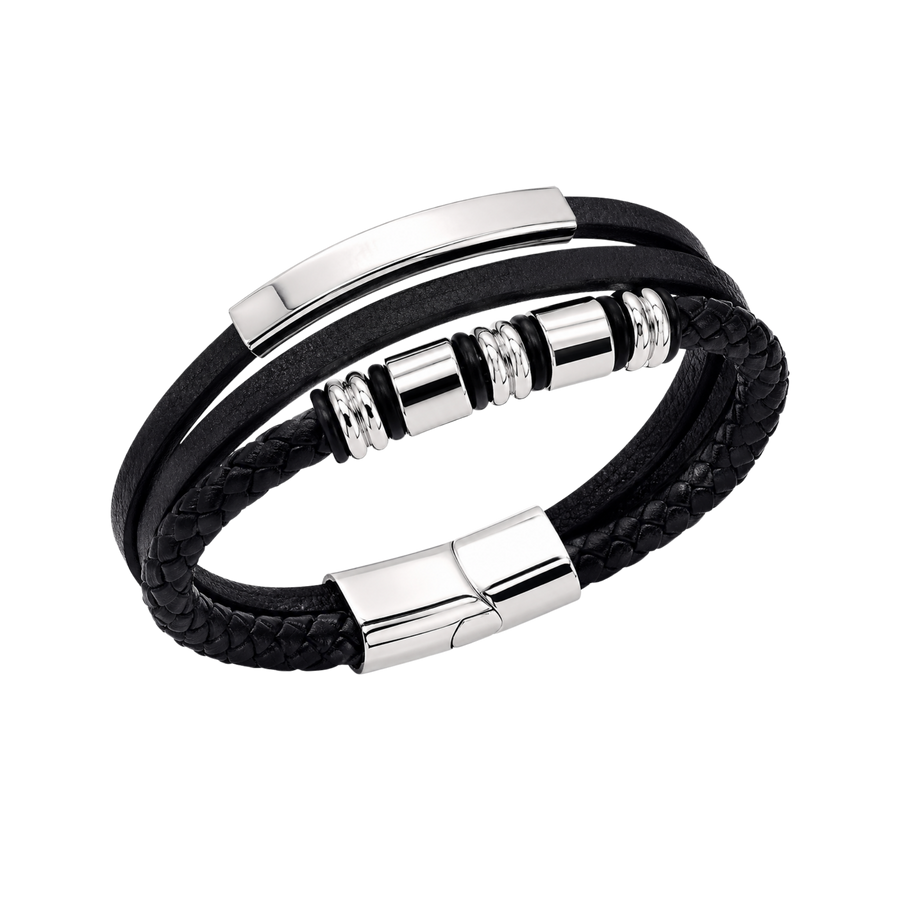 Men's Silver Barrel Leather Bracelet – Affordable Non-Tarnish… – Bracelet by Sloop Jewelry