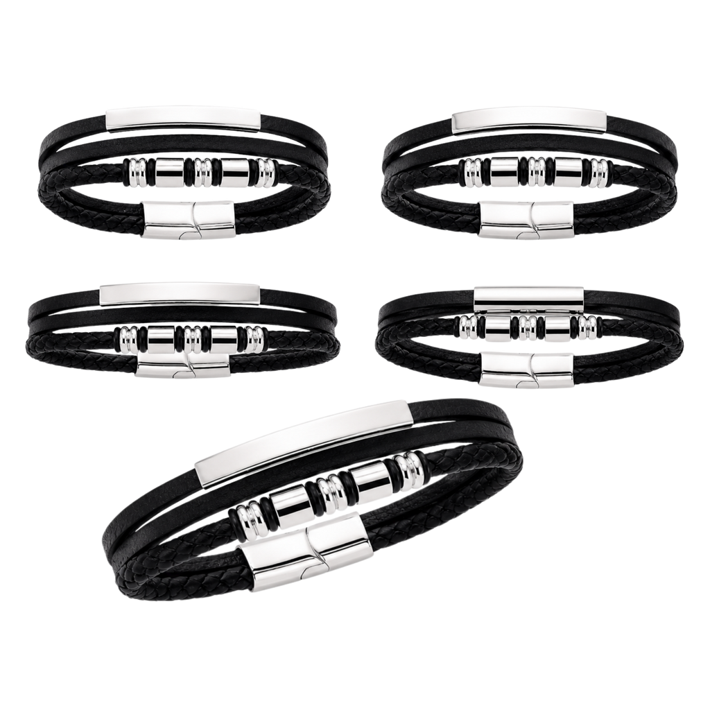 Men's Silver Barrel Leather Bracelet – Affordable Non-Tarnish Braided Bracelet for Men