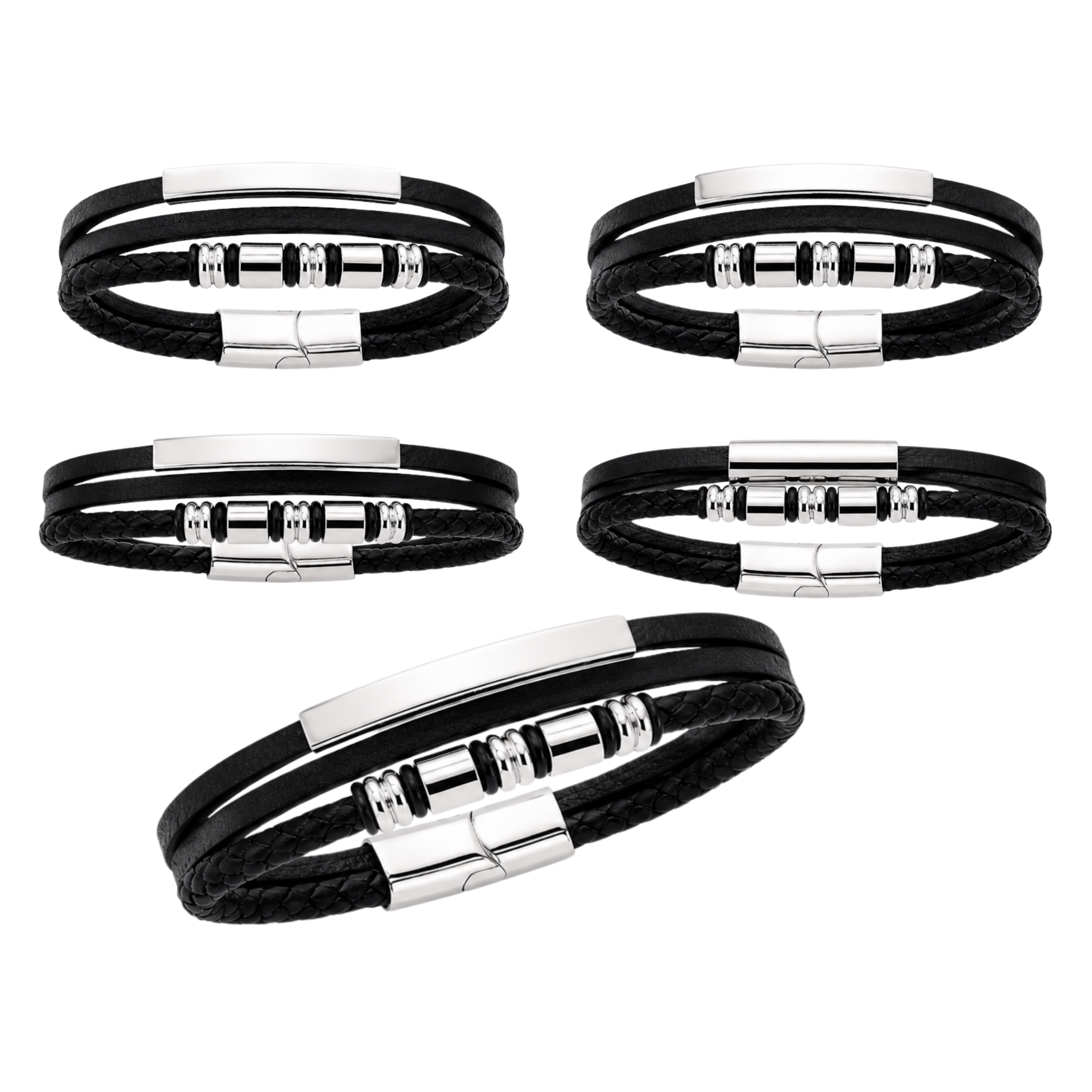 Men's Silver Barrel Leather Bracelet – Affordable Non-Tarnish Braided Bracelet for Men