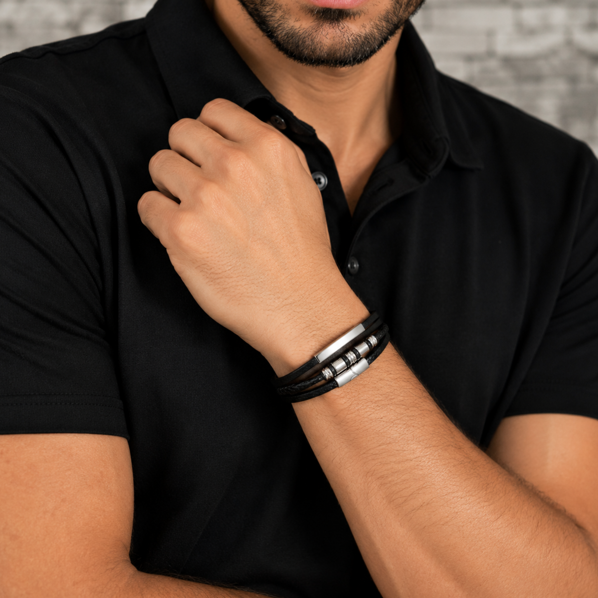 Men's Silver Barrel Leather Bracelet – Affordable Non-Tarnish Braided Bracelet for Men