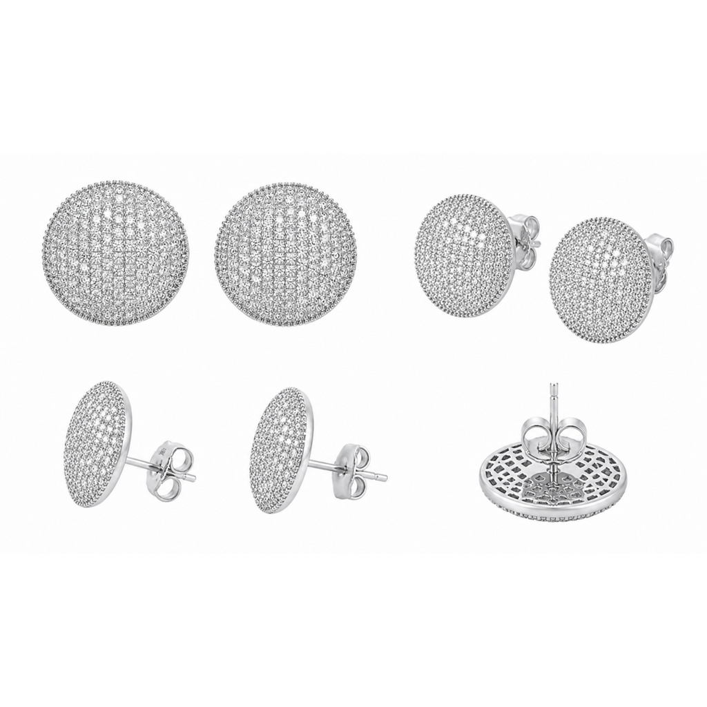 Diamond Disc Earrings – Sparkling Silver & Gold Stud Earrings