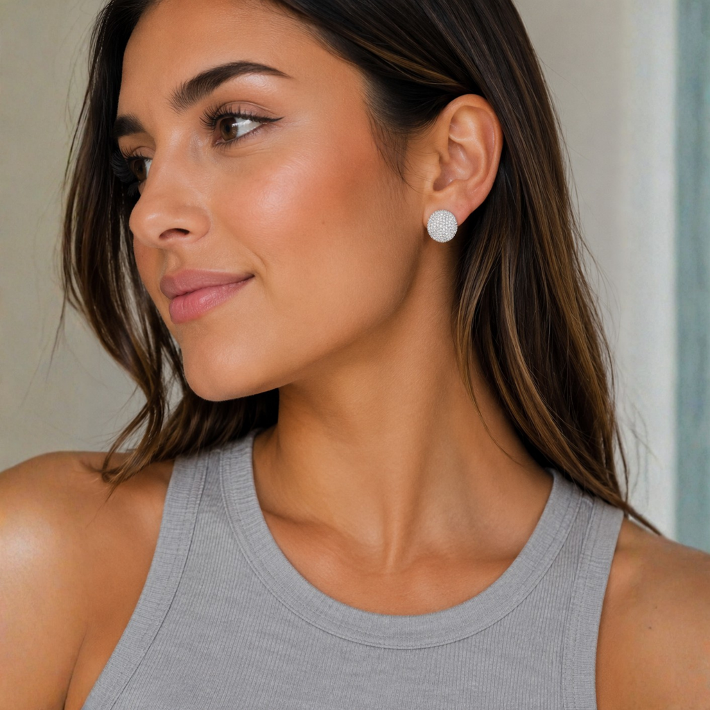 Diamond Disc Earrings – Sparkling Silver & Gold Stud Earrings