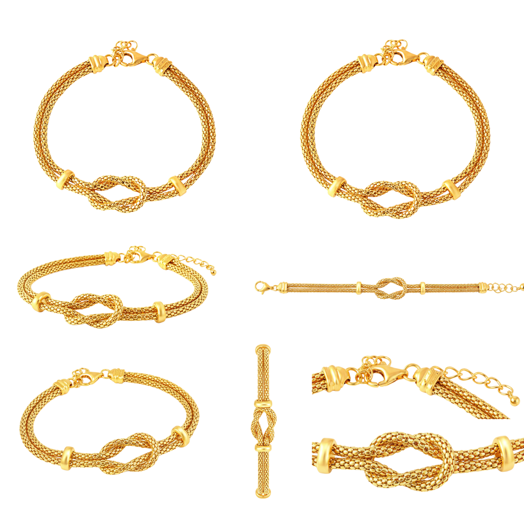 Silver 925 Gold Plated Knot and Bar Bracelet