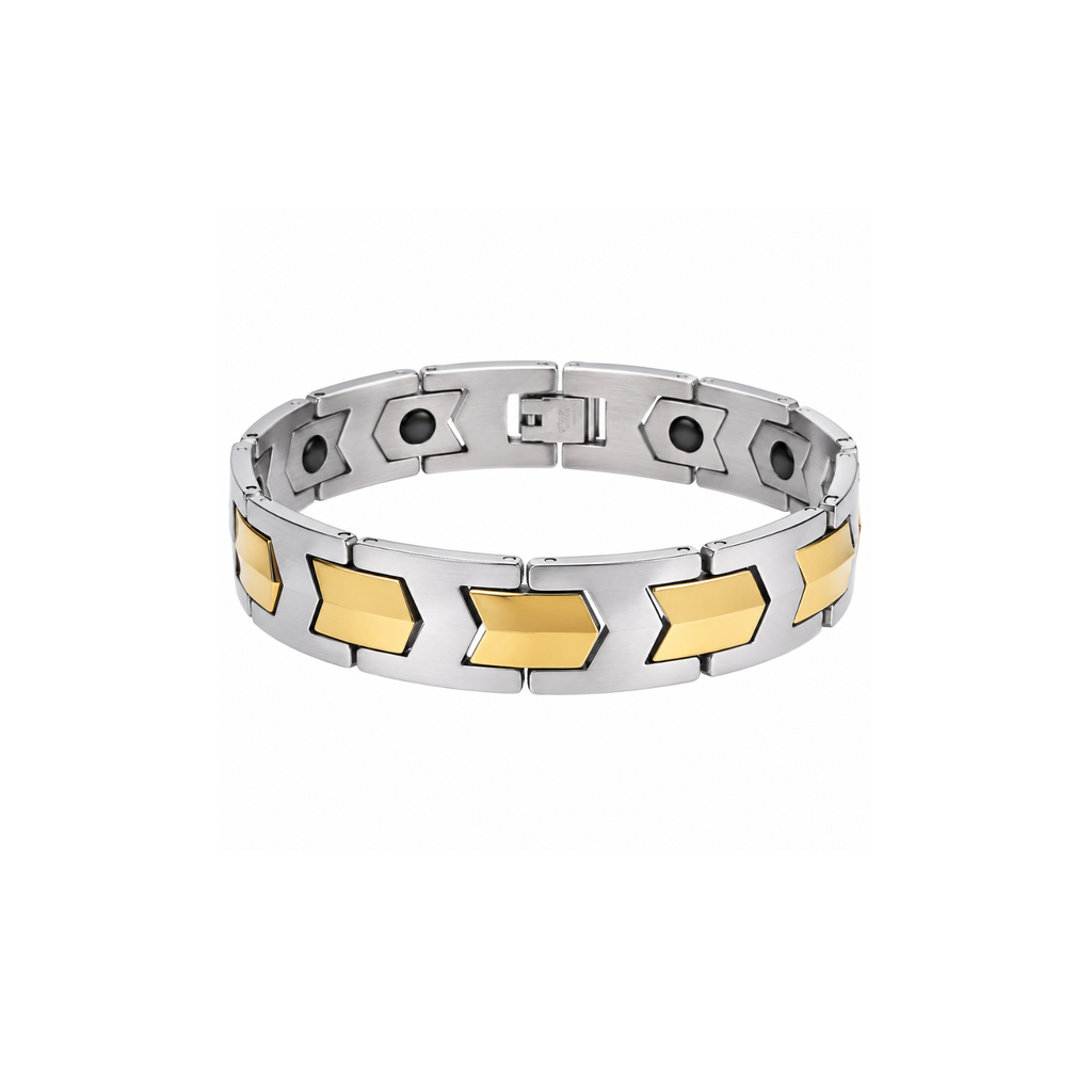 SET OF 2: Silver & Gold Tungsten Bracelet – 8.5" Two-Tone Chevron Link Bracelet