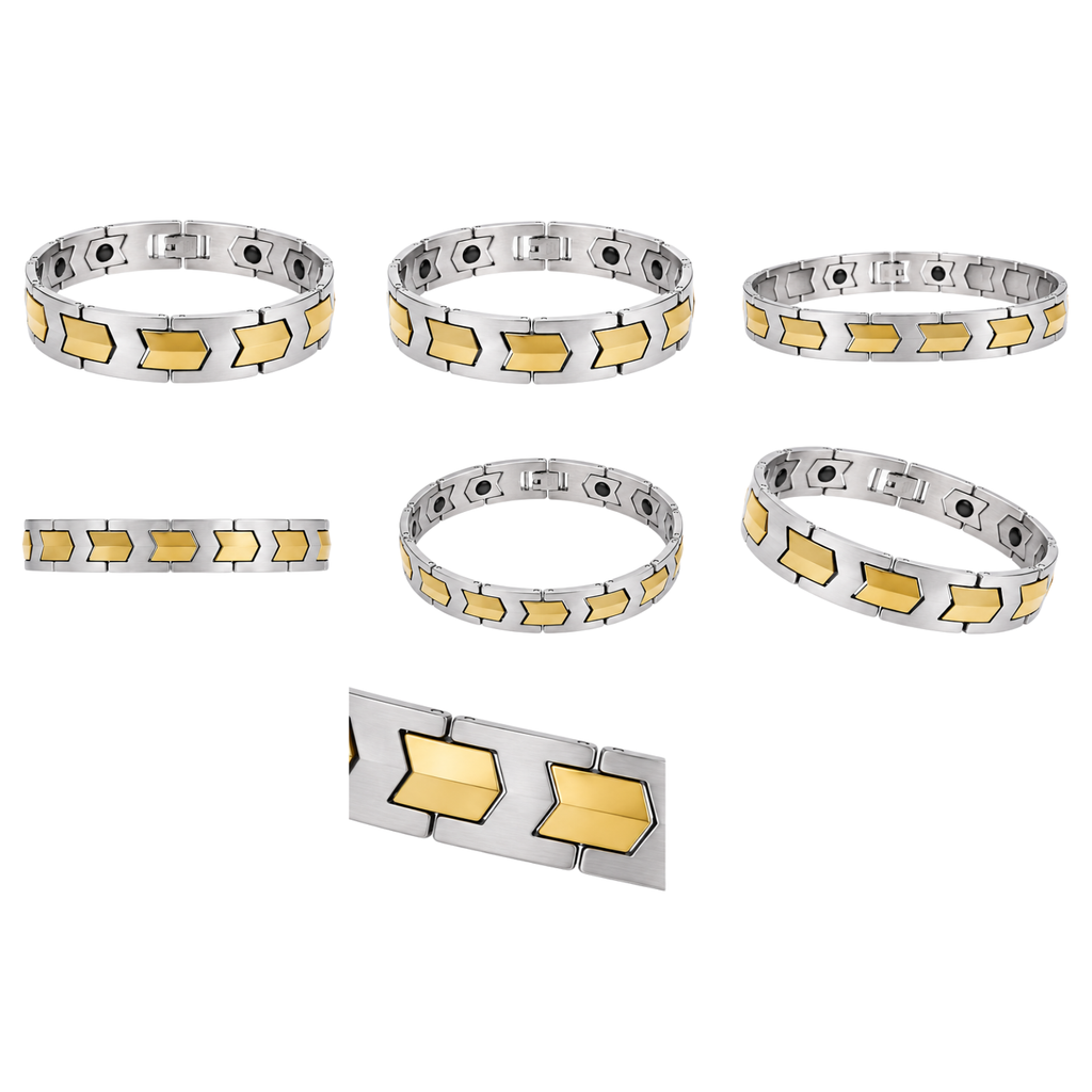 SET OF 2: Silver & Gold Tungsten Bracelet – 8.5" Two-Tone Chevron Link Bracelet