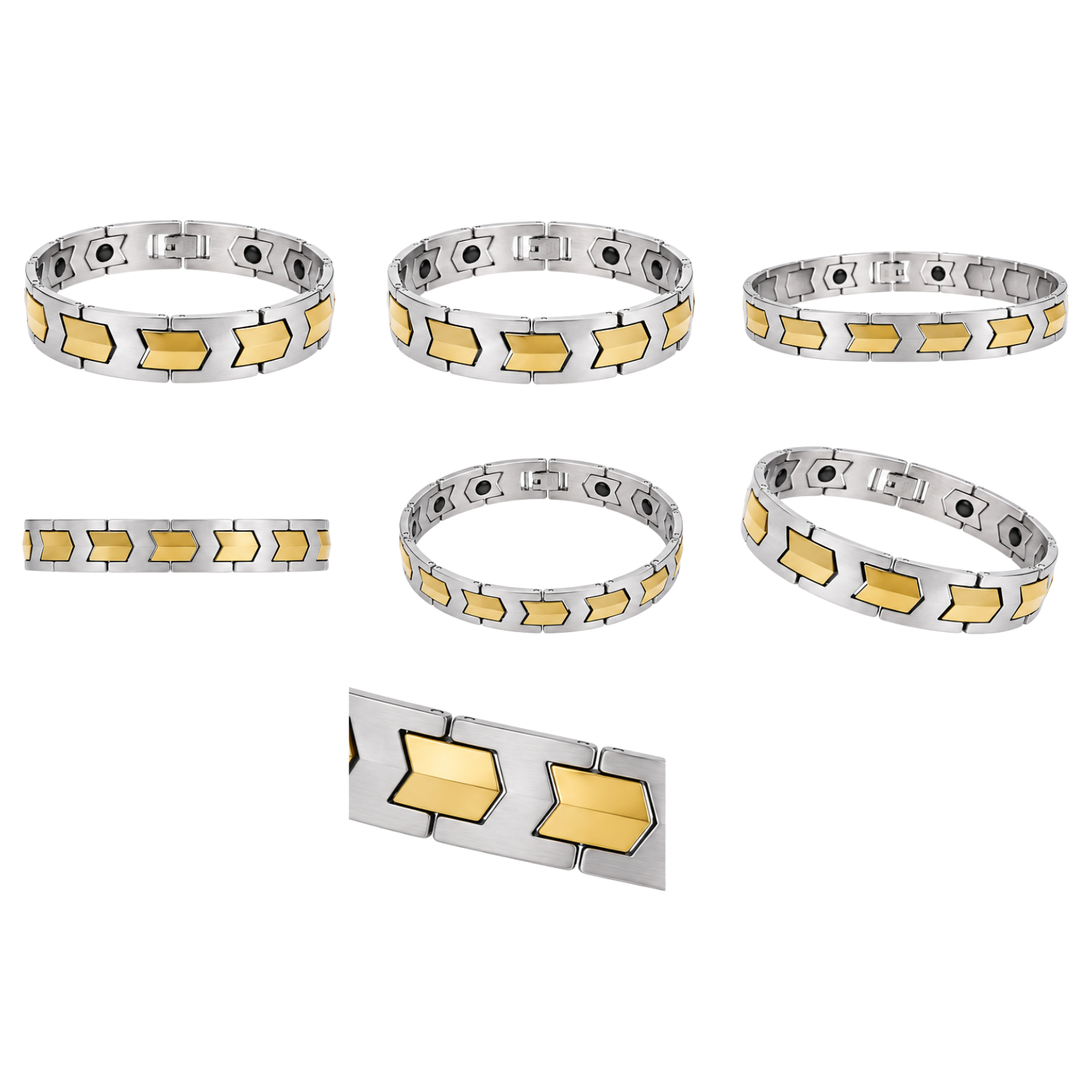 SET OF 2: Silver & Gold Tungsten Bracelet – 8.5" Two-Tone Chevron Link Bracelet