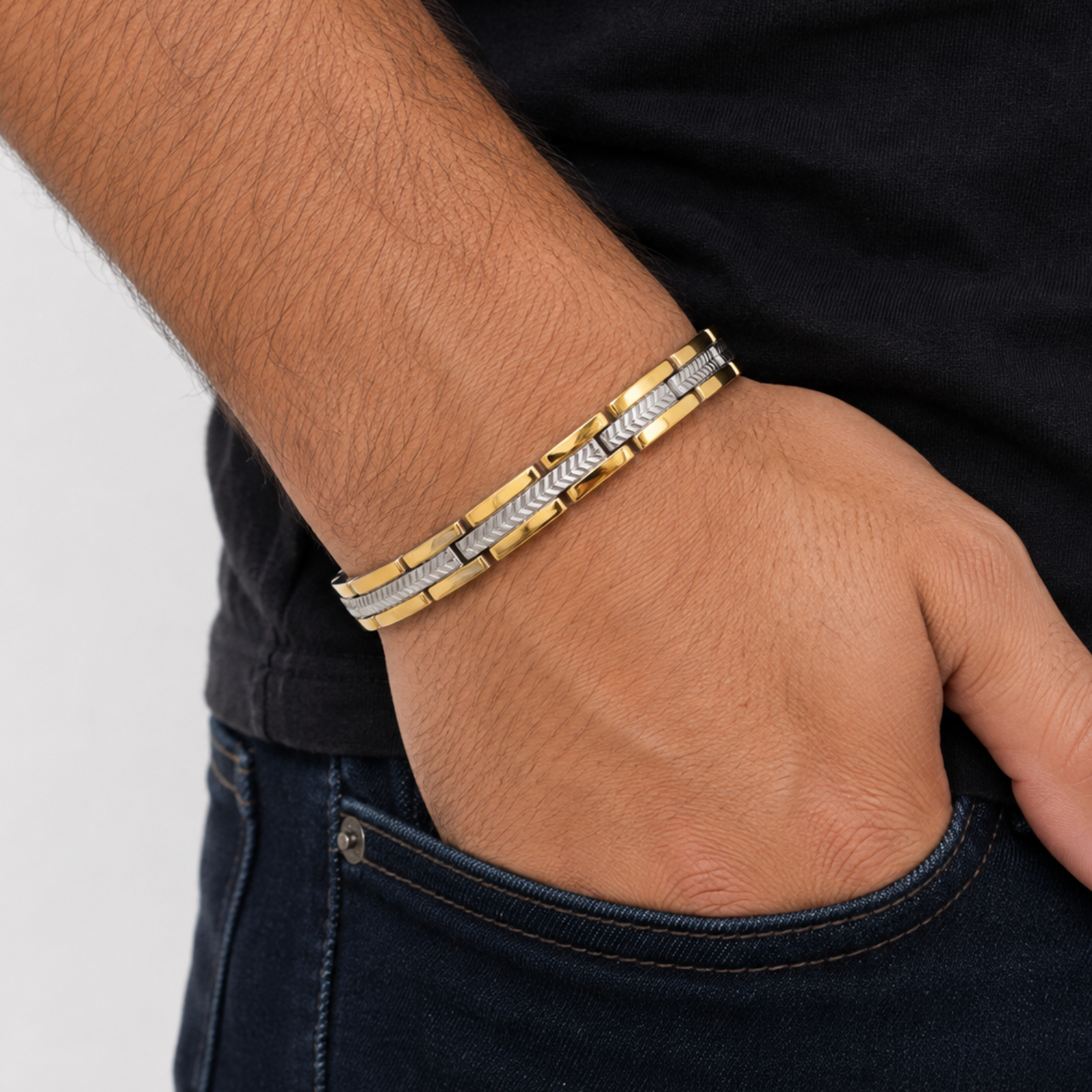 Stainless Steel & Gold PVD Coated Magnetic Bracelet for Men – Two-Tone, Strong & Stylish