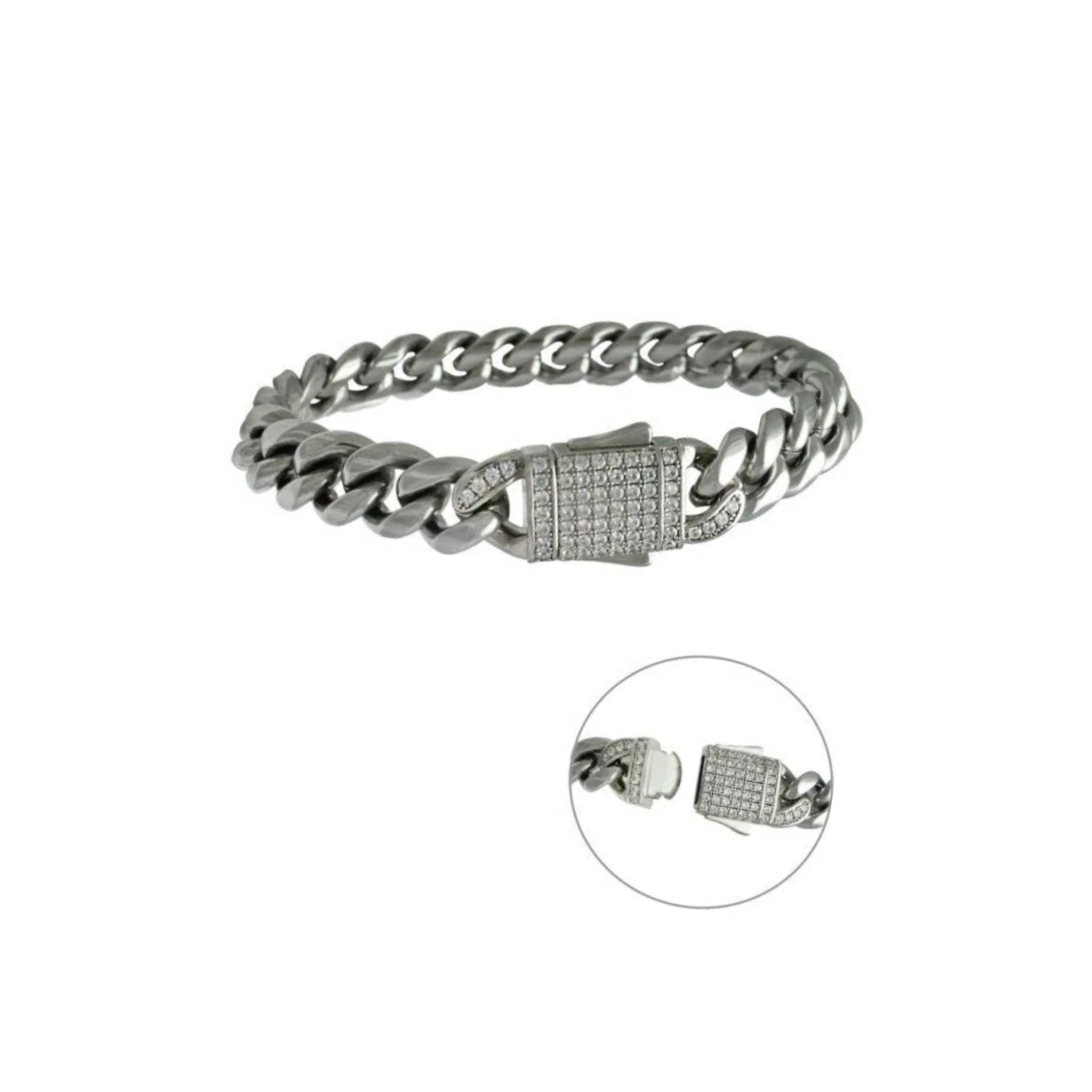 Stainless Steel Cuban Link Bracelet with CZ Stones | Non-Tarnish Bracelet