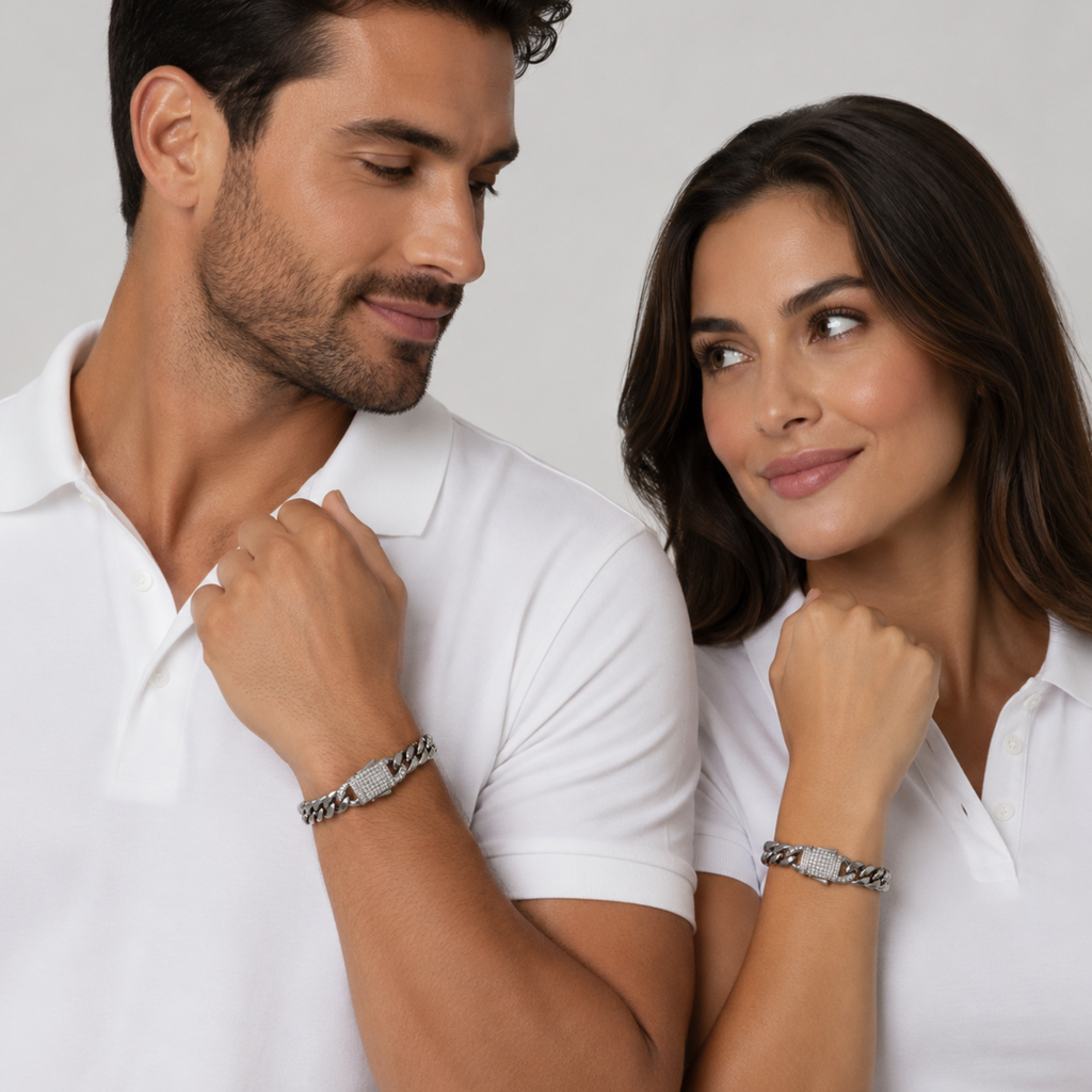 Stainless Steel Cuban Link Bracelet with CZ Stones | Non-Tarnish Bracelet