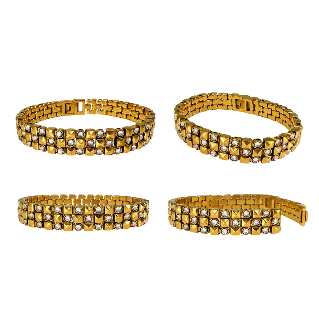 Stainless Steel Gold PVD Bracelet with Clear CZ | Non-Tarnish Gold Bracelet