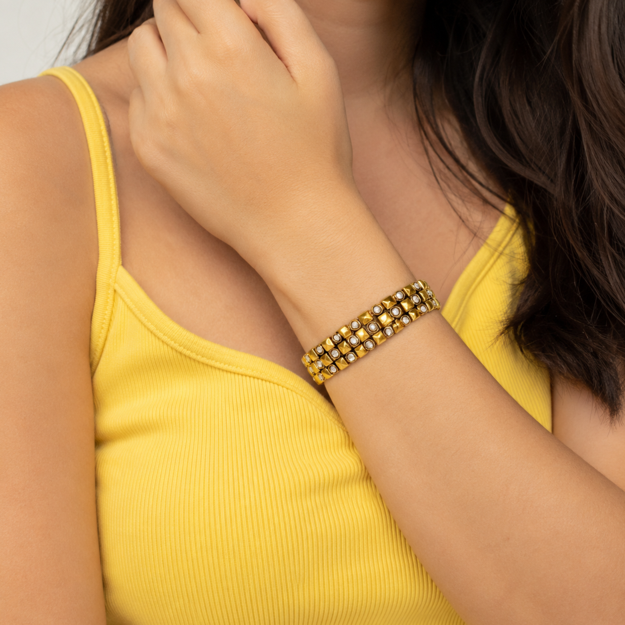 Stainless Steel Gold PVD Bracelet with Clear CZ | Non-Tarnish Gold Bracelet