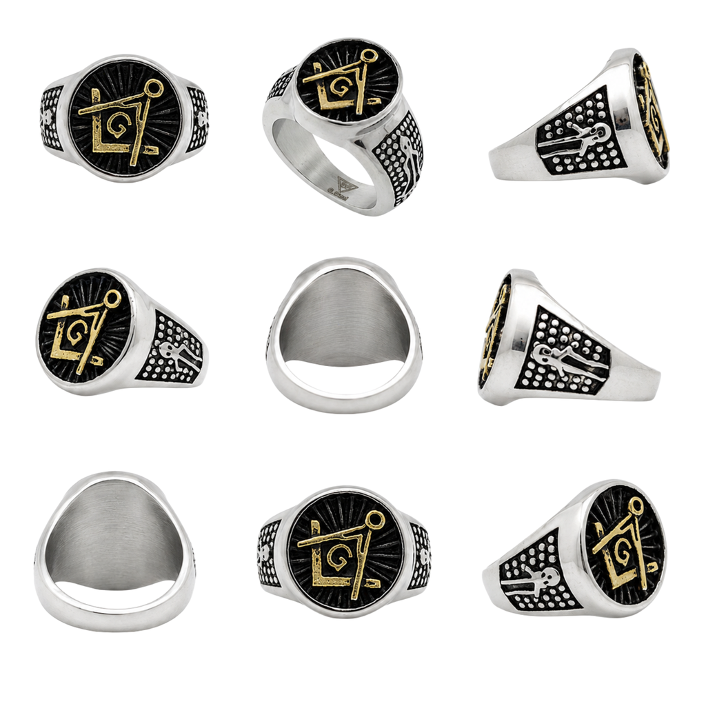 Stainless Steel Masonic Ring for Men – Non-Tarnish Freemason Square & Compass Signet Ring | Affordable Masonic Jewelry Gift