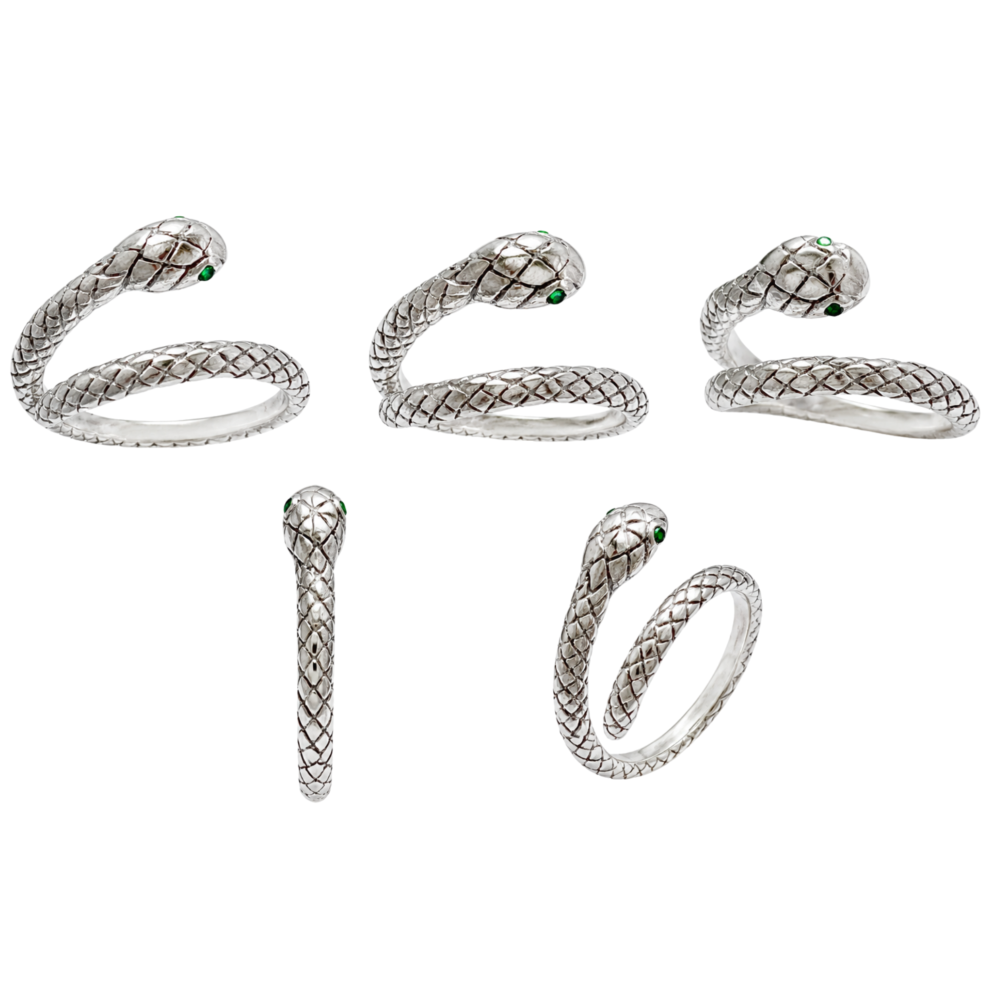 Stainless Steel Snake Ring w/ Green Eyes