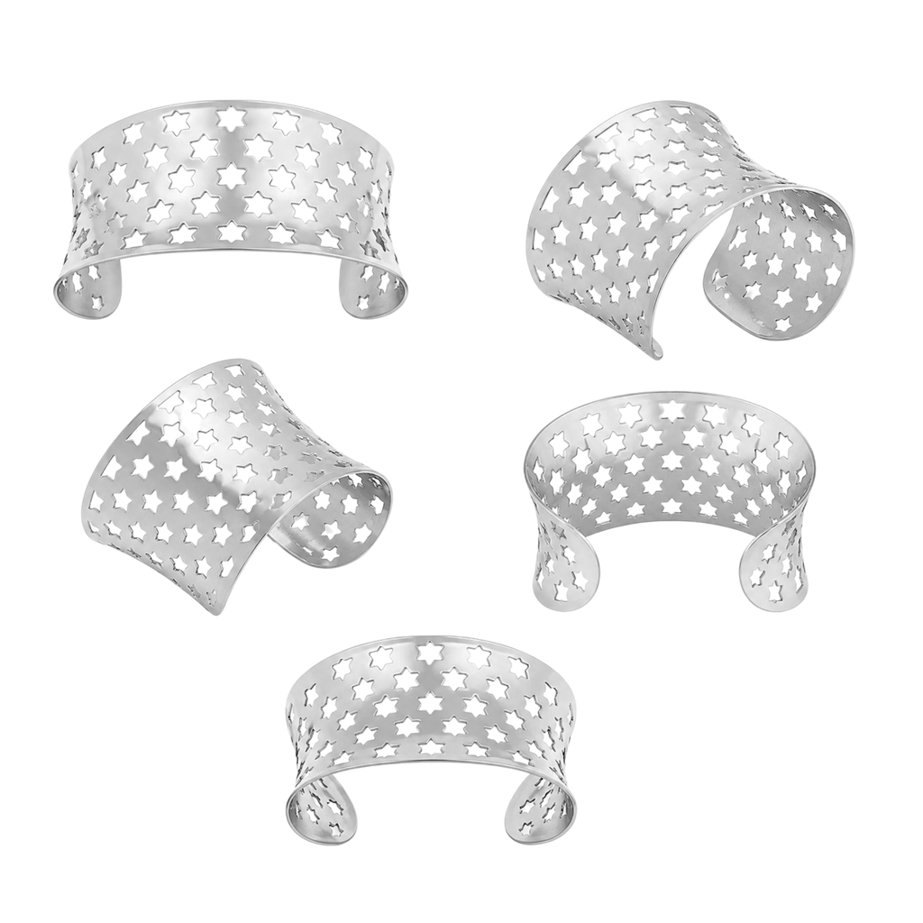 Stainless Steel Star Cutout Cuff Bracelet for Women – Adjustable Non-Tarnish Open Cuff Bracelet | Affordable Fashion Jewelry Gift