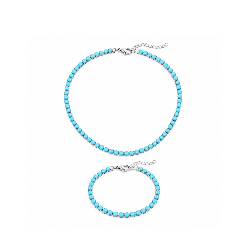 Stainless Steel Turquoise Rhinestone Tennis Chain Bracelet for Women