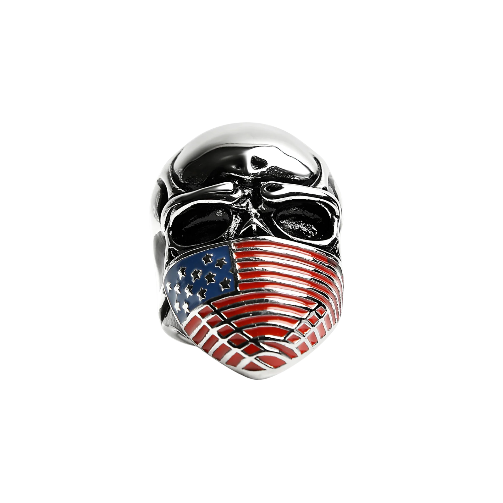 Stainless Steel USA American Flag Covered Skull Ring – Bold Biker Ring for Men