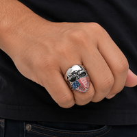 Stainless Steel USA American Flag Covered Skull Ring – Bold Biker Ring for Men thumbnail 2