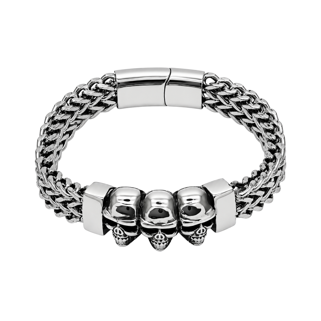 Triple Skull Bracelet – Affordable Non-Tarnish Stainless Steel Men's Skull Link Bracelet