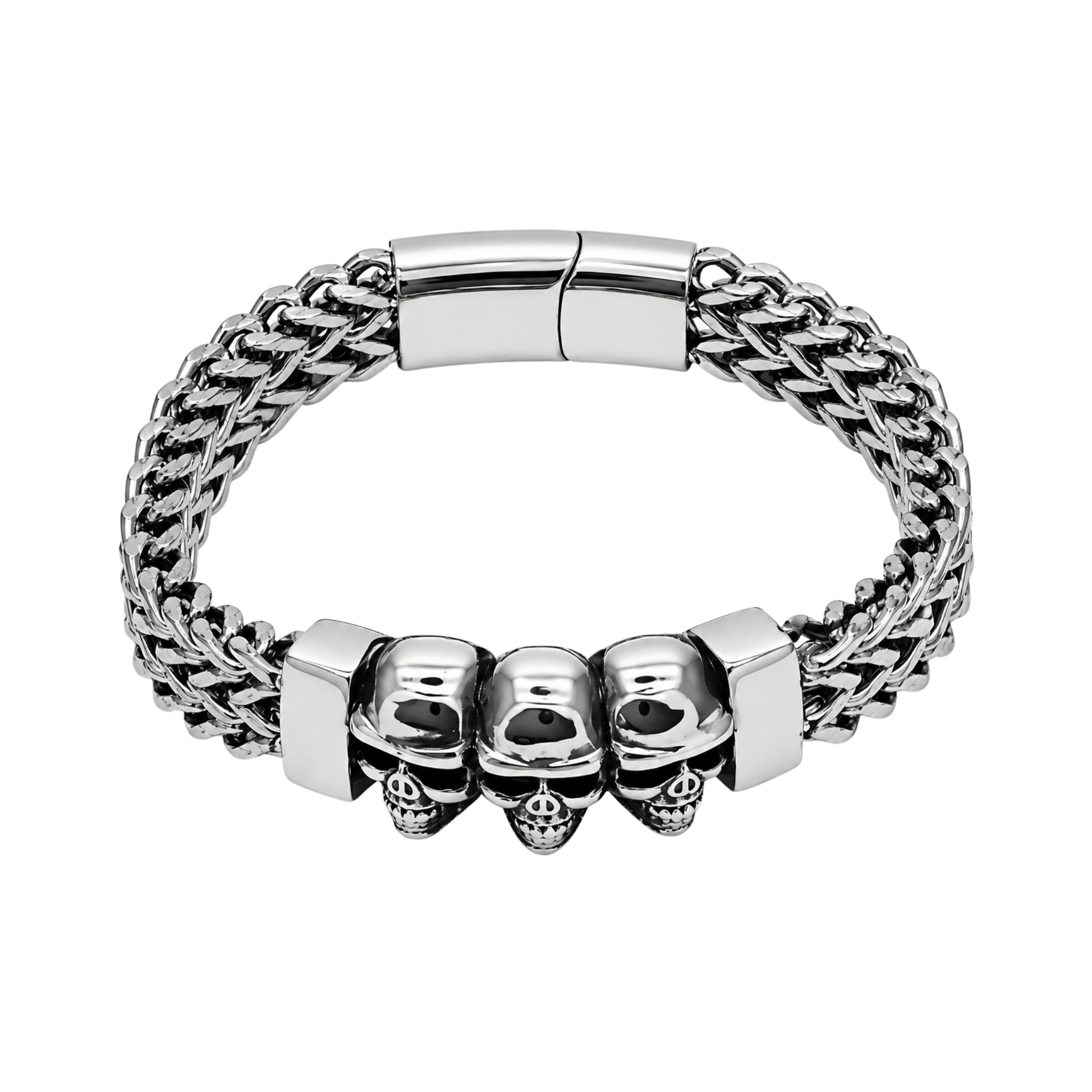 Triple Skull Bracelet – Affordable Non-Tarnish Stainless Steel Men's Skull Link Bracelet