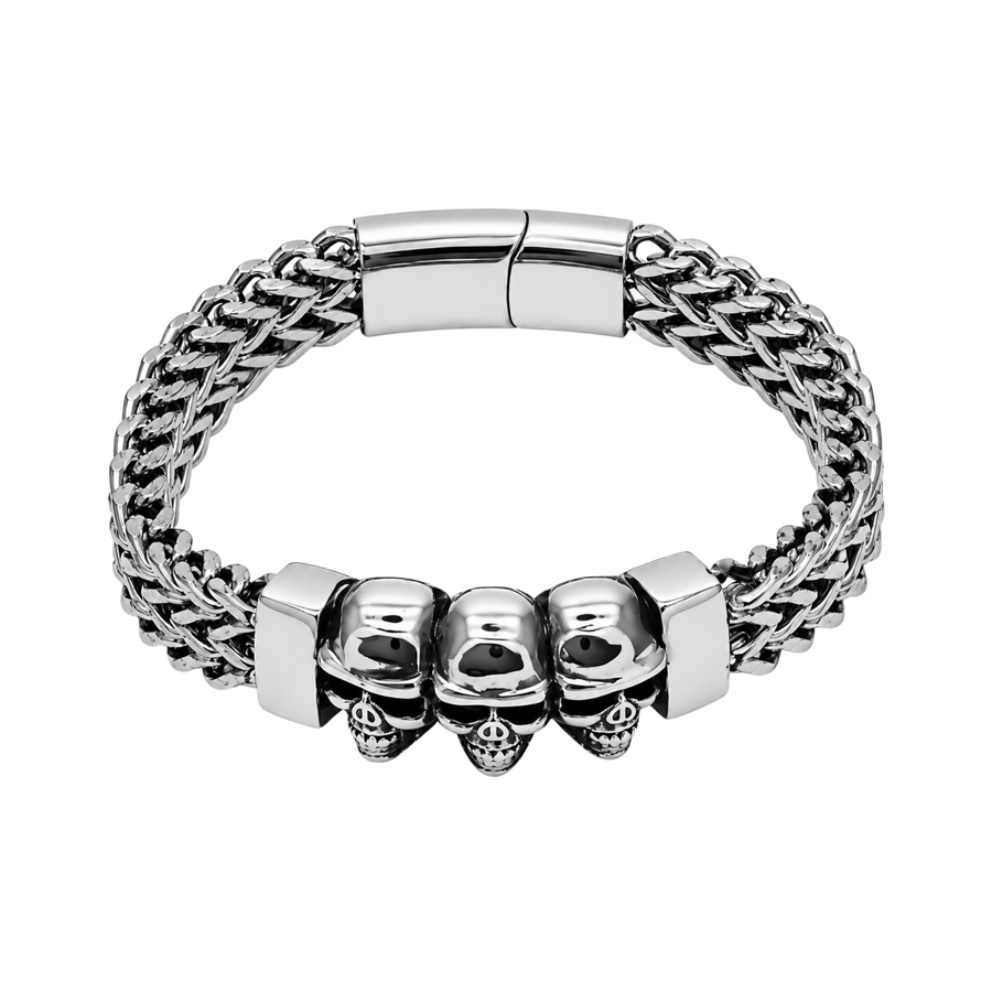 Triple Skull Bracelet – Affordable Non-Tarnish Stainless Steel Men's… – Bracelet by Sloop Jewelry