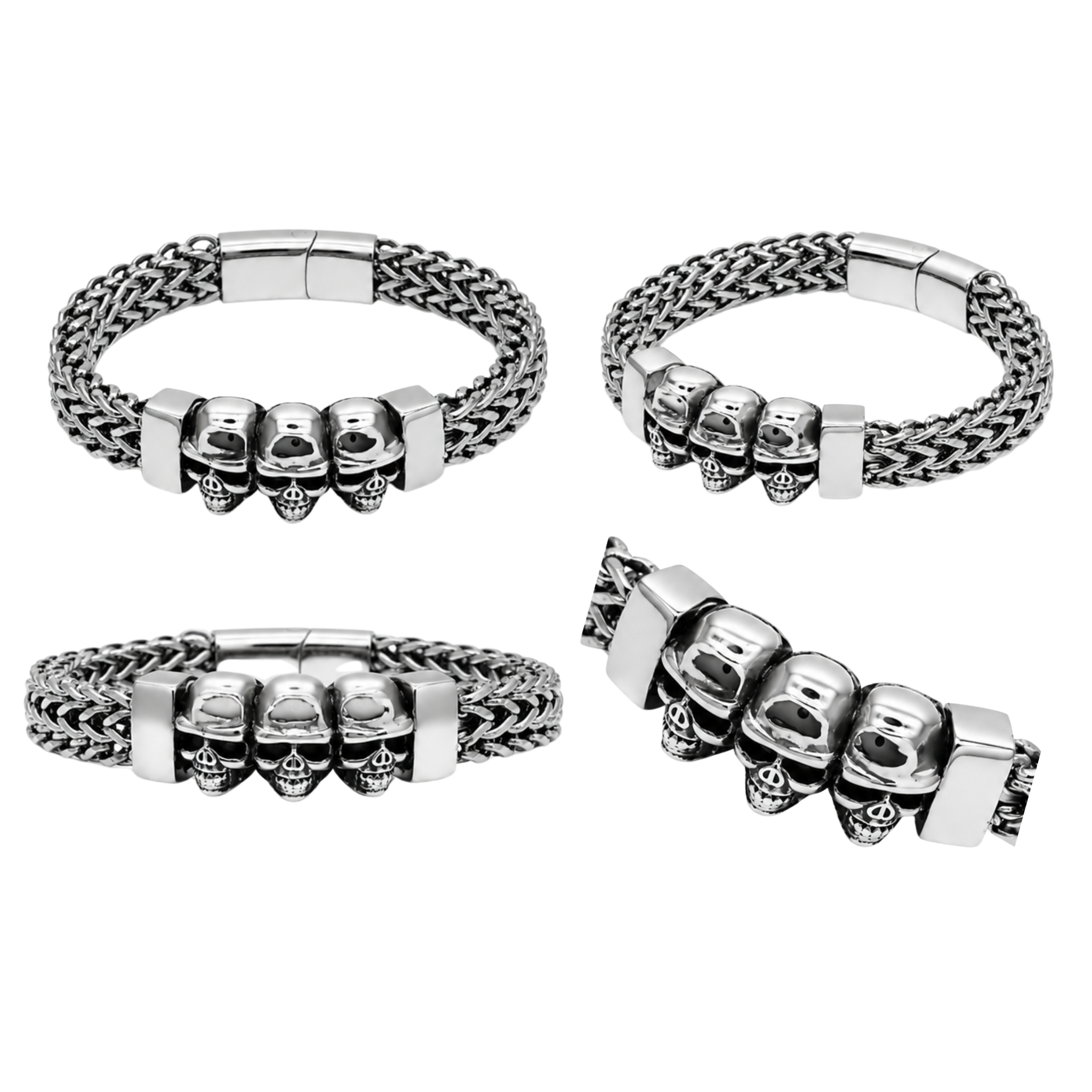 Triple Skull Bracelet – Affordable Non-Tarnish Stainless Steel Men's Skull Link Bracelet