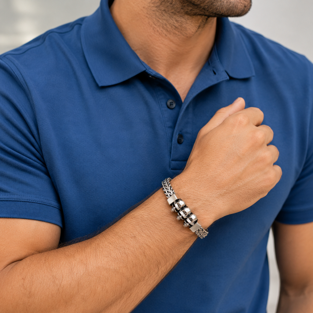 Triple Skull Bracelet – Affordable Non-Tarnish Stainless Steel Men's Skull Link Bracelet