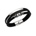 Non-Tarnish Men's Twin Skull Leather Bracelet – Stainless Steel Magnetic Clasp