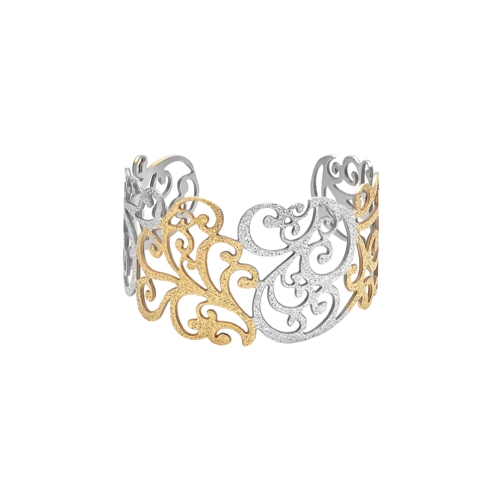 Two-Tone Filigree Open Cuff Bracelet for Women – Adjustable Non-Tarnish Gold & Silver Cuff | Affordable Fashion Jewelry Gift