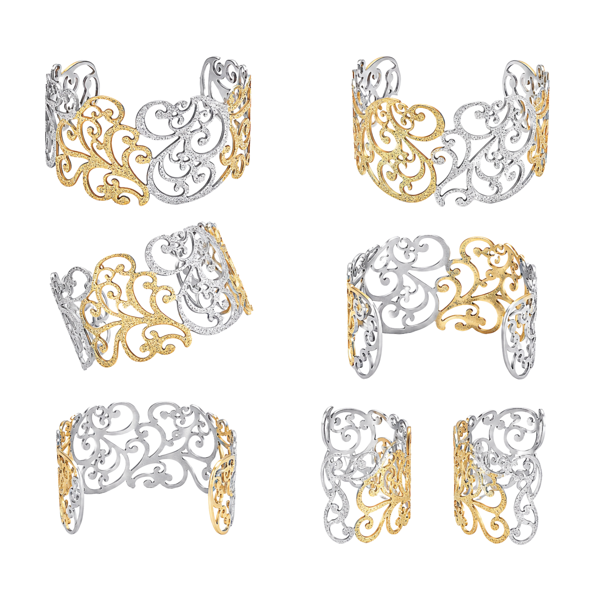 Two-Tone Filigree Open Cuff Bracelet for Women – Adjustable Non-Tarnish Gold & Silver Cuff | Affordable Fashion Jewelry Gift