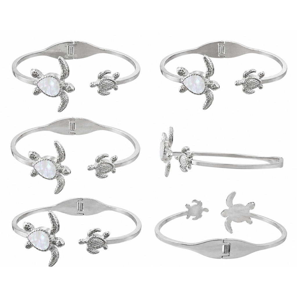 Opal Turtle Bangle | Non-Tarnish Stainless Steel Sea Turtle Bracelet