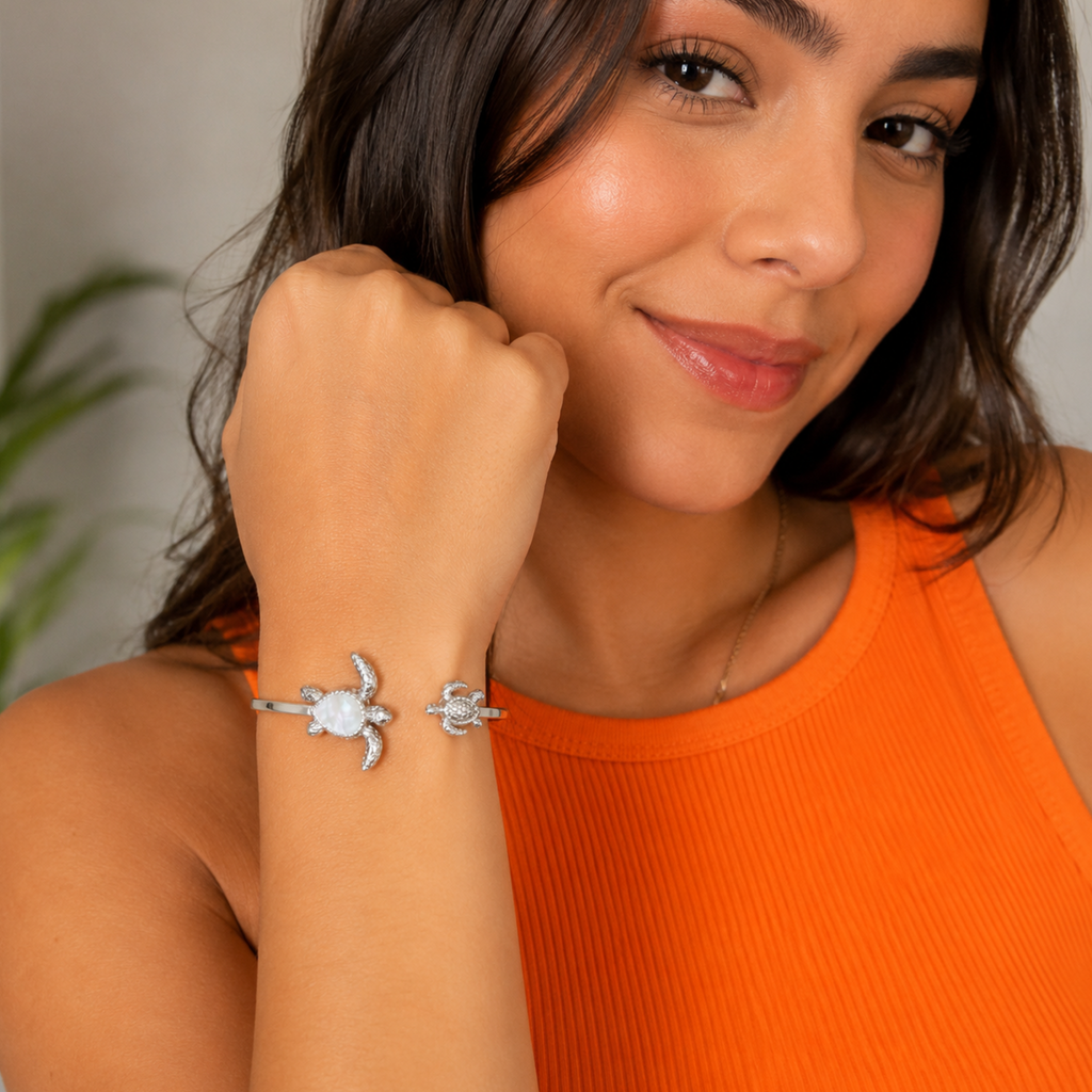 Opal Turtle Bangle | Non-Tarnish Stainless Steel Sea Turtle Bracelet